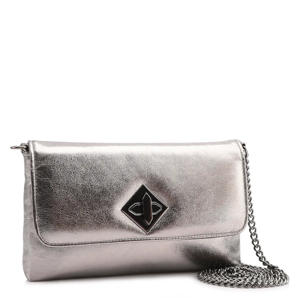 Bolsa Transversal Couro Metal Prata - imagem 2
