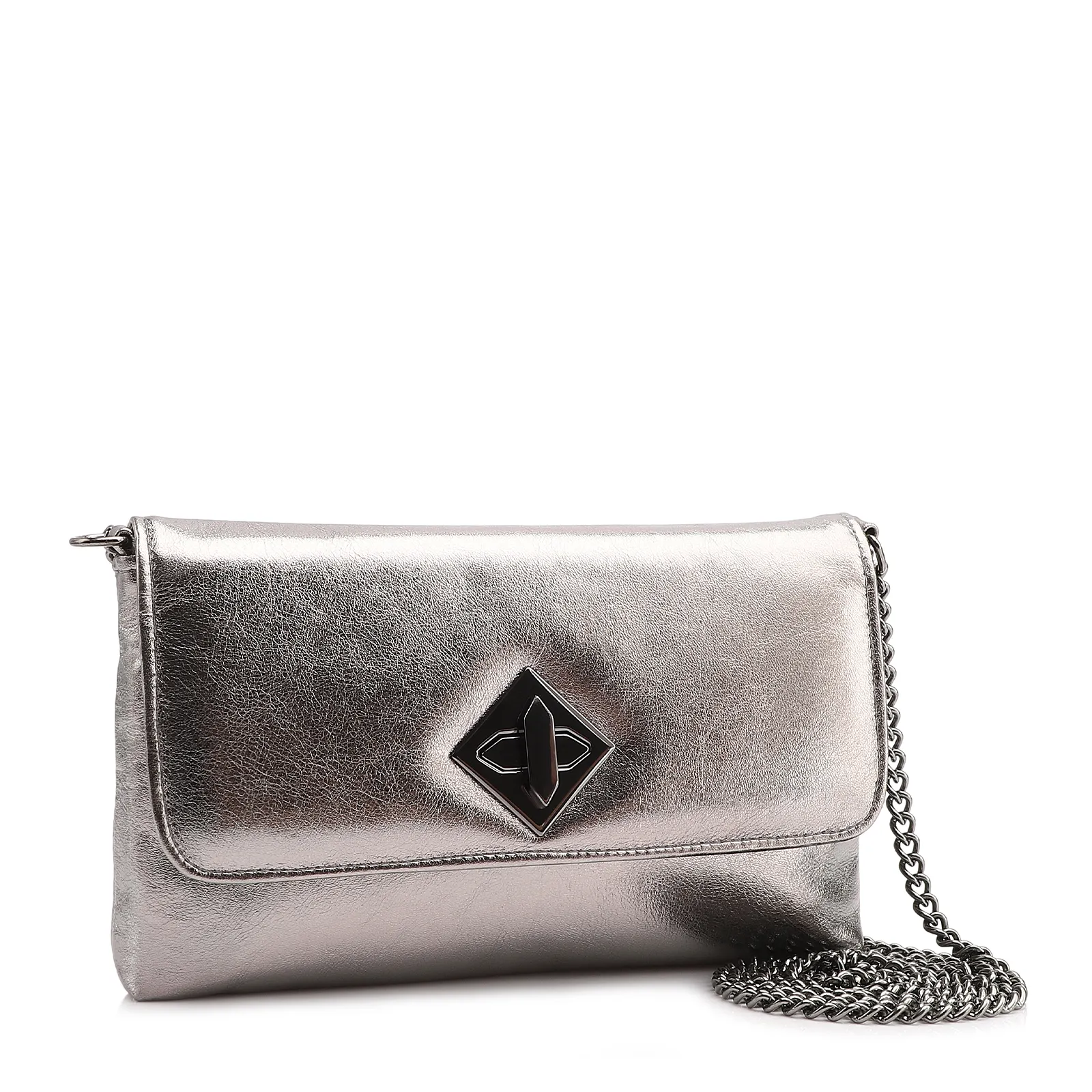  Bolsa Transversal Couro Metal Prata