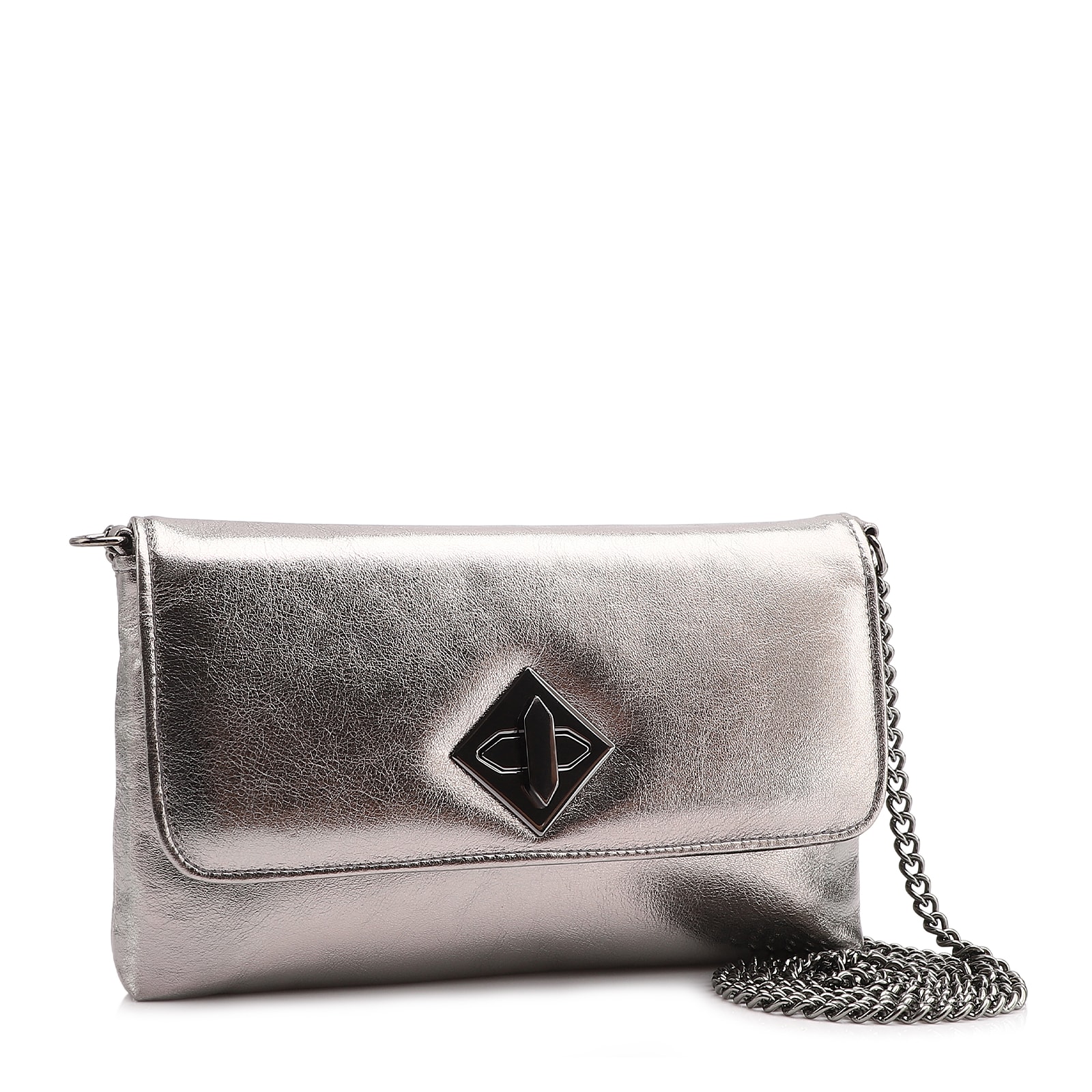Bolsa Transversal Couro Metal Prata