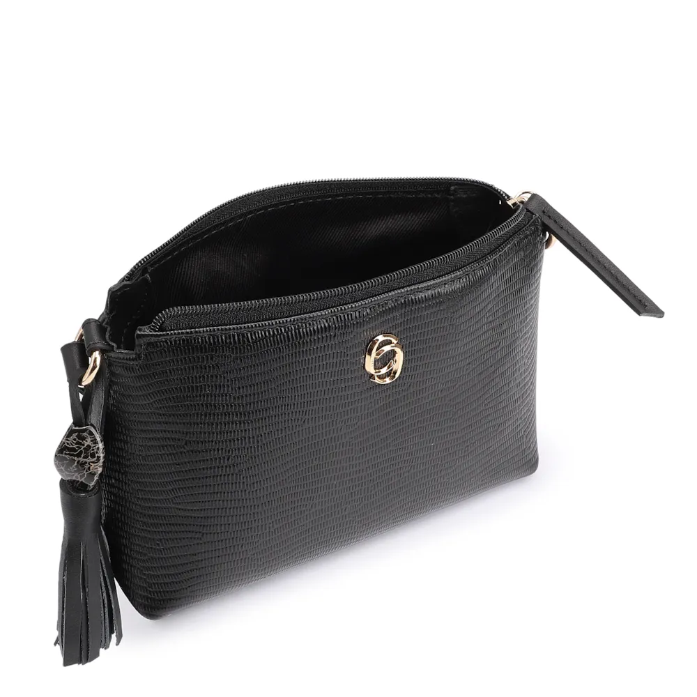 Bolsa Transversal Couro New Lezard Preto/Couro Preto - imagem 4