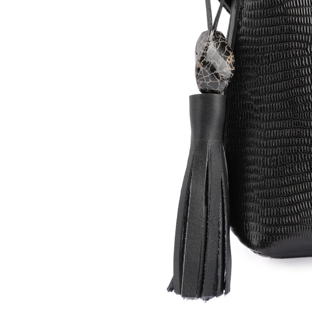 Bolsa Transversal Couro New Lezard Preto/Couro Preto - imagem 5