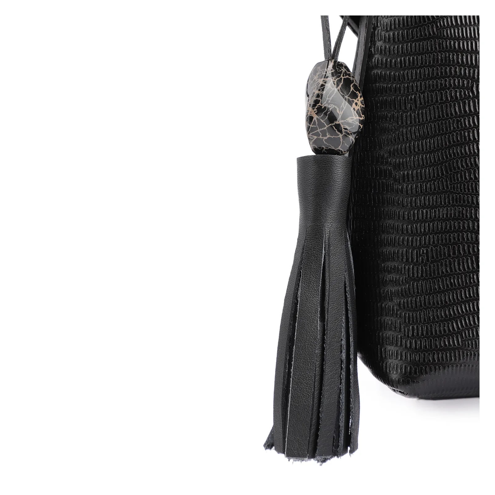 Bolsa Transversal Couro New Lezard Preto/Couro Preto