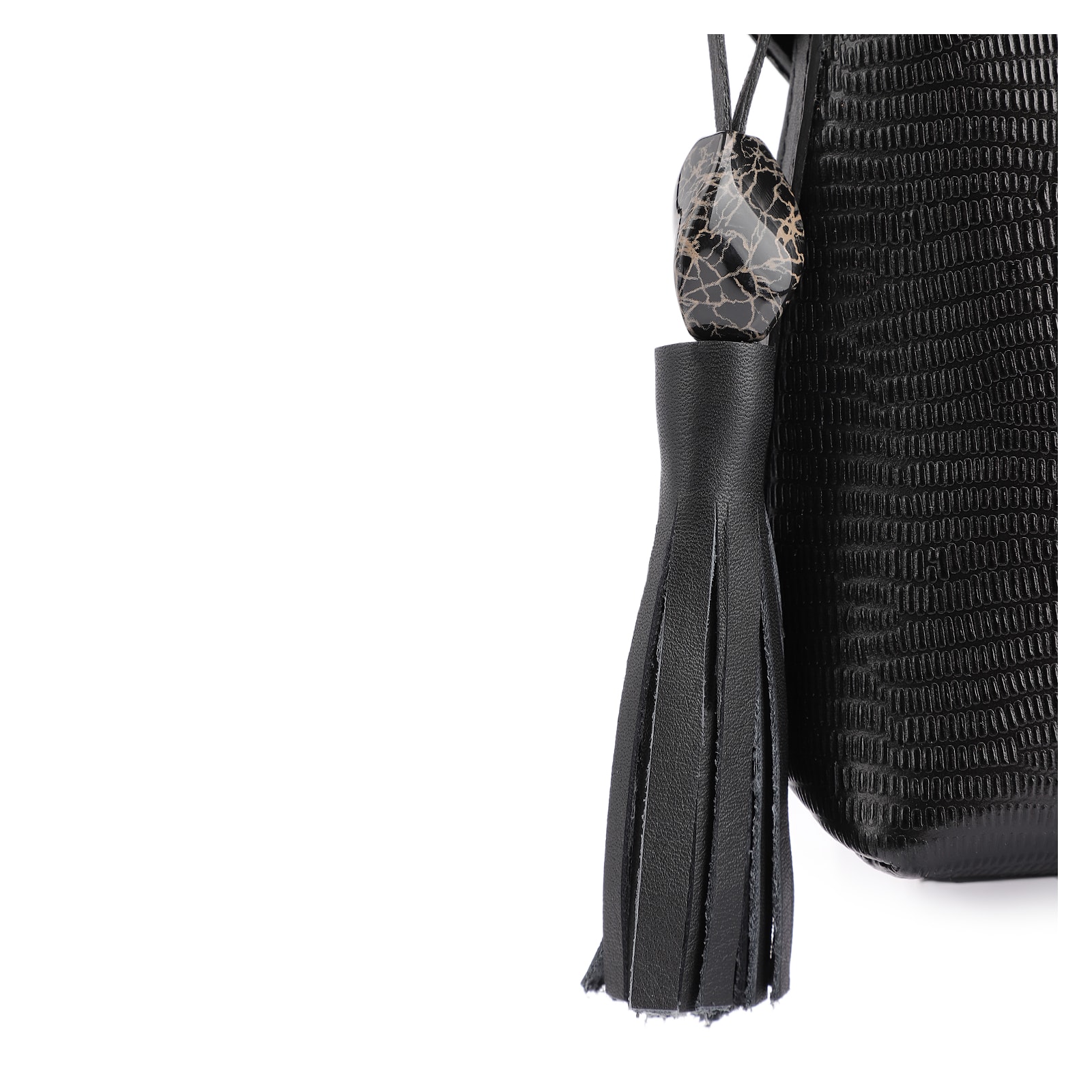 Bolsa Transversal Couro New Lezard Preto/Couro Preto