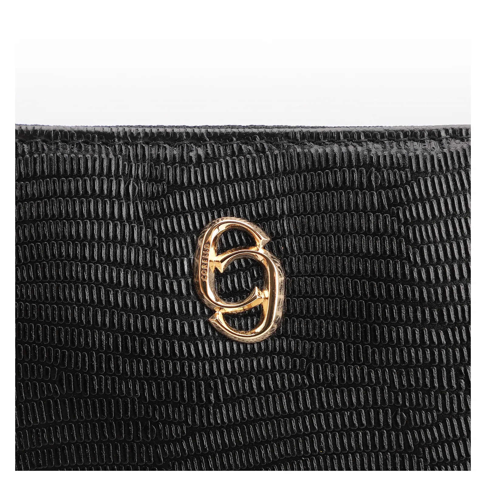Bolsa Transversal Couro New Lezard Preto/Couro Preto