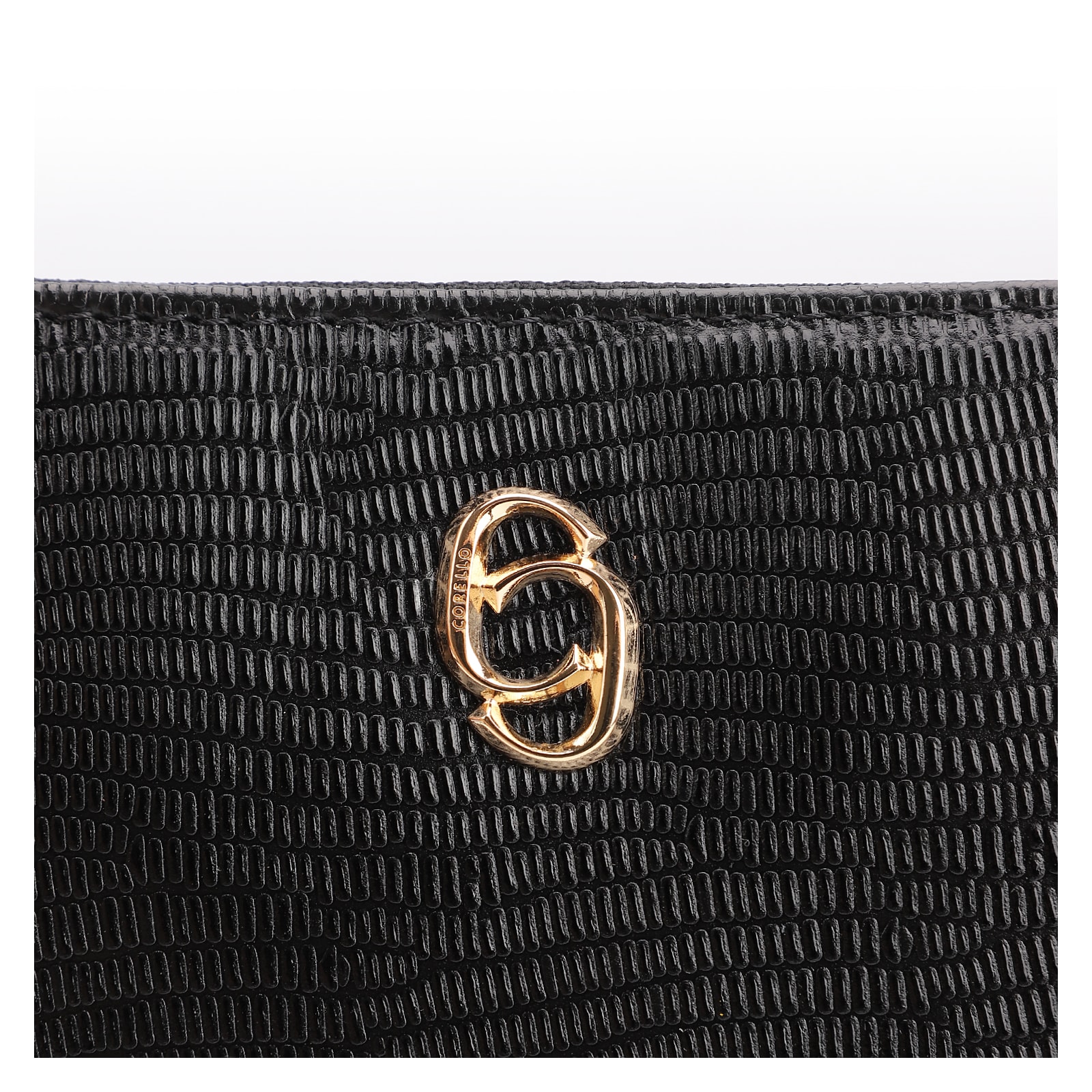 Bolsa Transversal Couro New Lezard Preto/Couro Preto