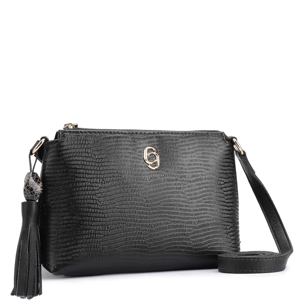 Bolsa Transversal Couro New Lezard Preto/Couro Preto - imagem 2