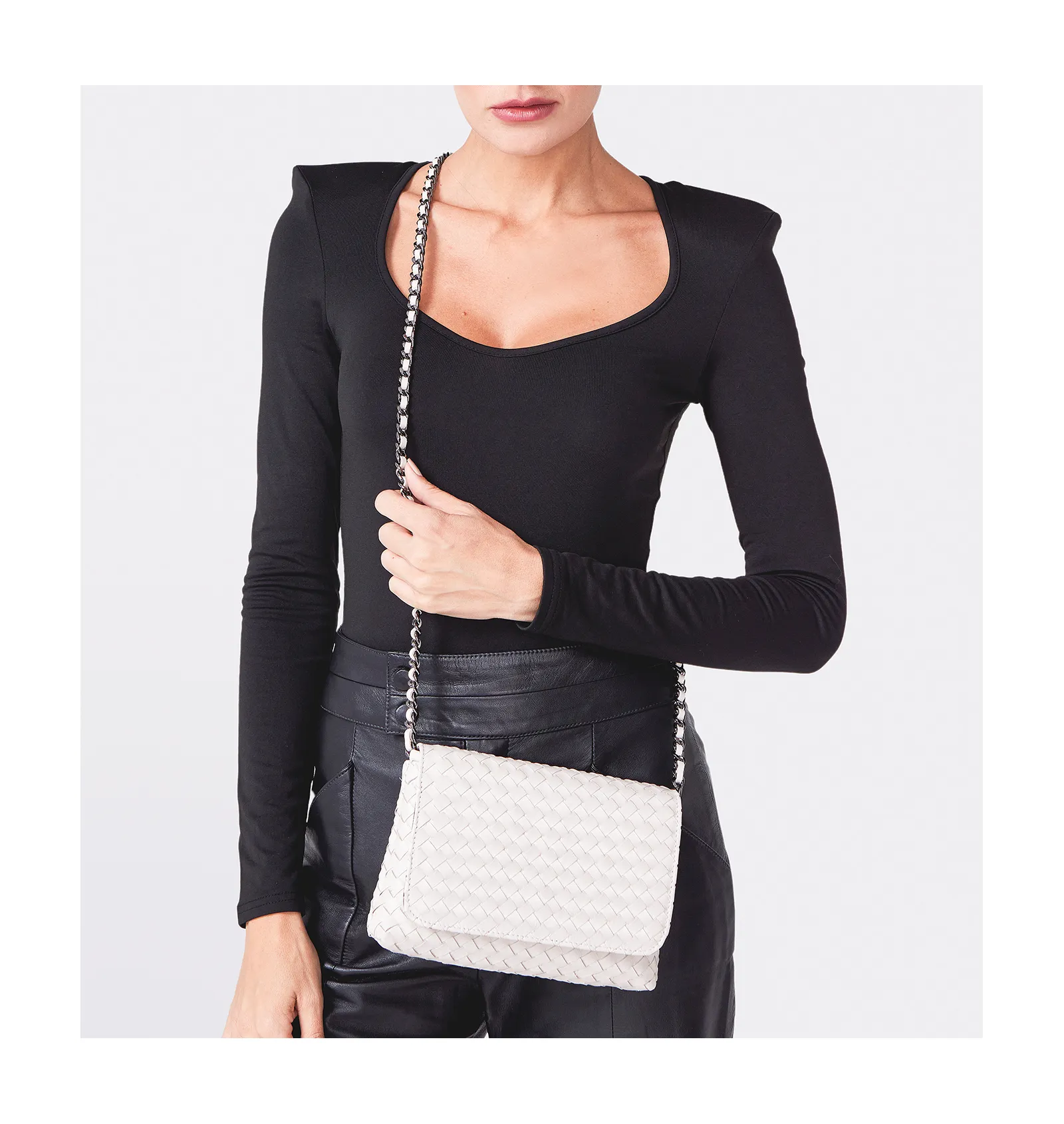 Bolsa Transversal Couro Off White