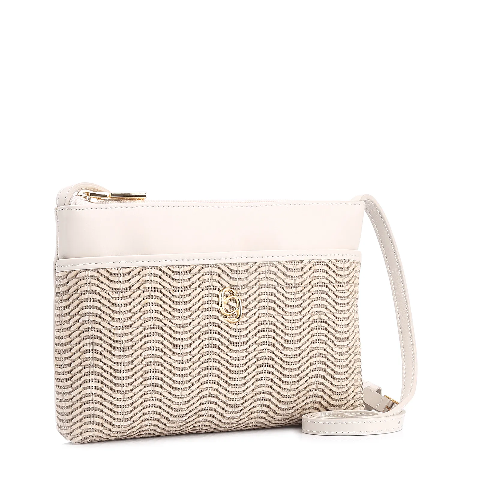 Bolsa Transversal Couro Off White/Alt Tramado Off White