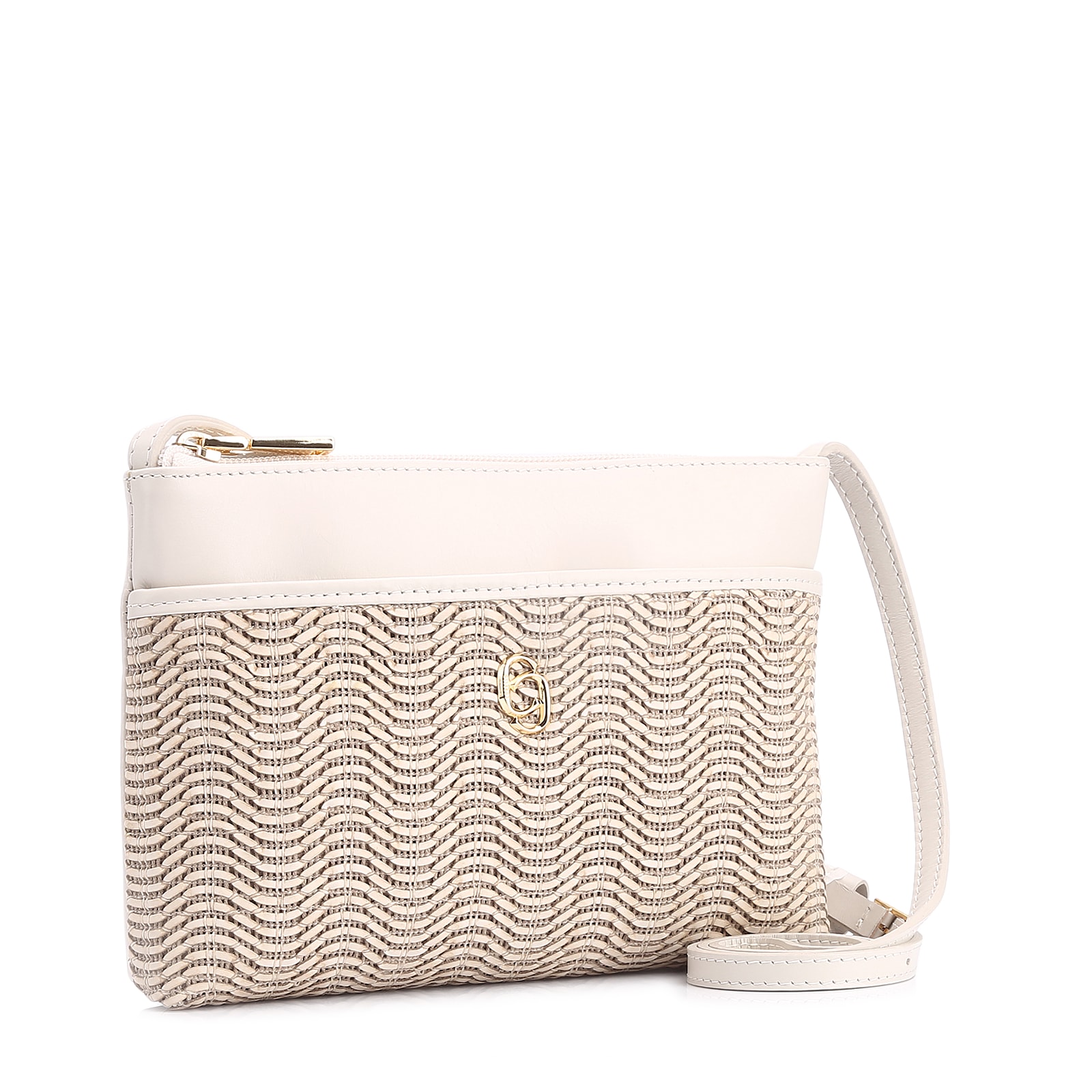 Bolsa Transversal Couro Off White/Alt Tramado Off White
