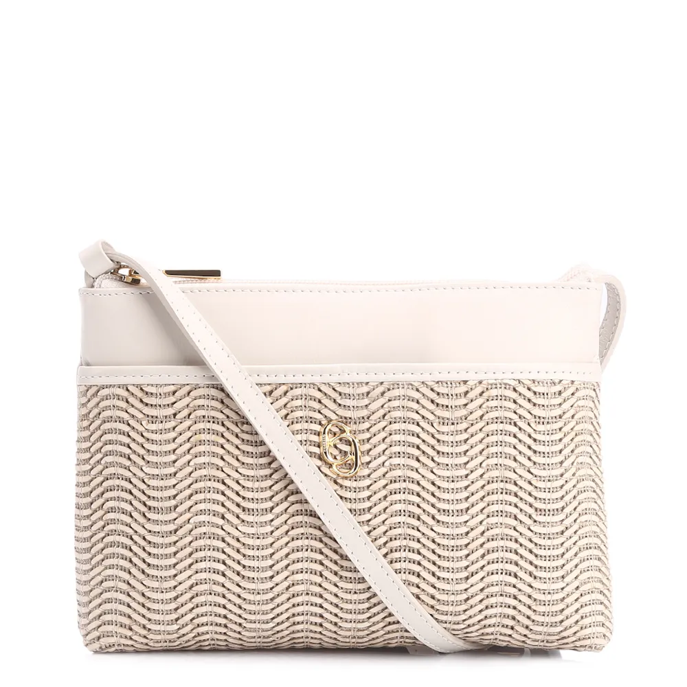 Bolsa Transversal Couro Off White/Alt Tramado Off White
