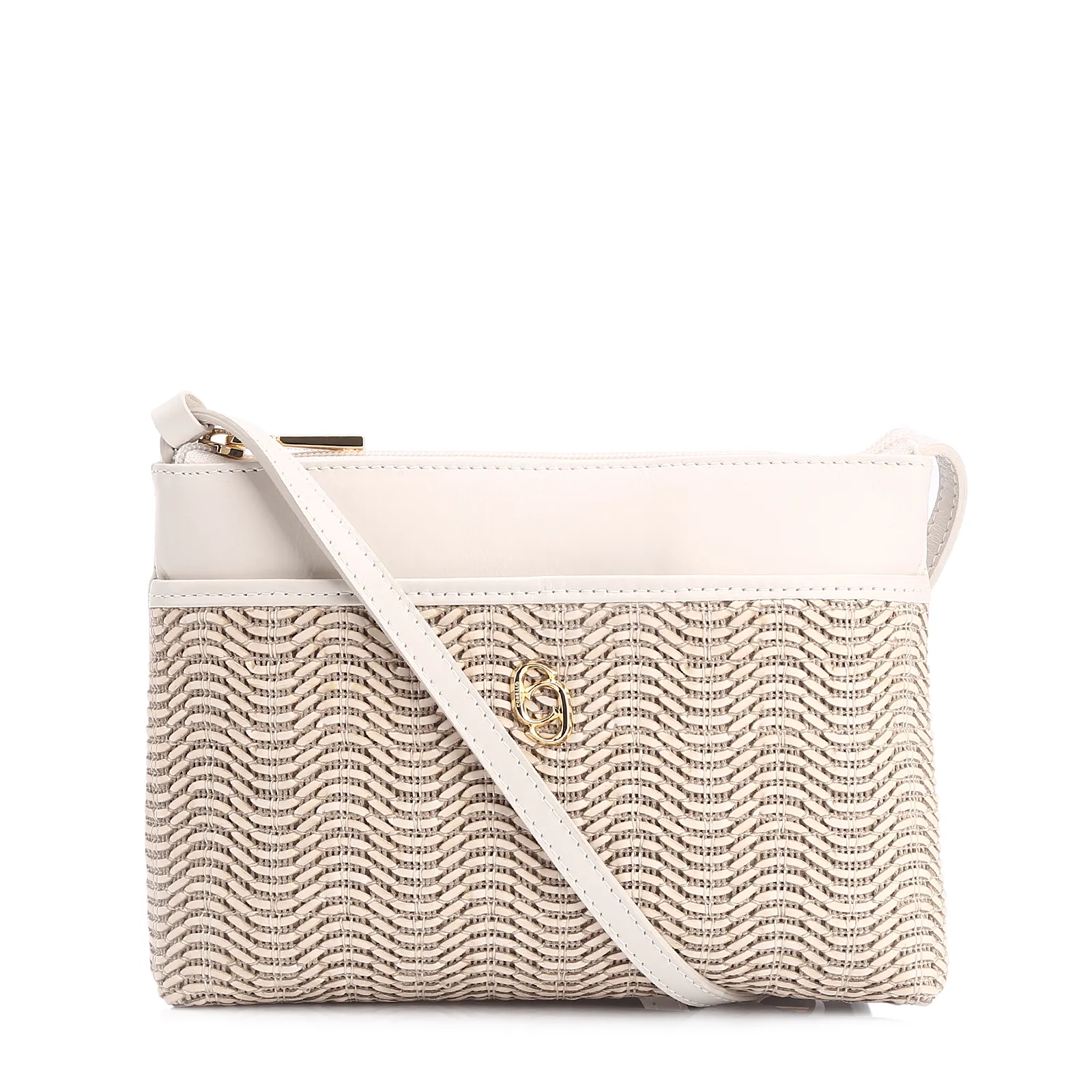Bolsa Transversal Couro Off White/Alt Tramado Off White