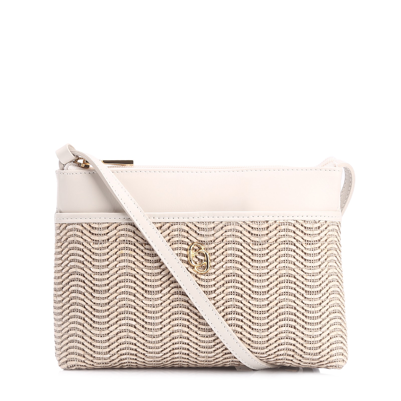 Bolsa Transversal Couro Off White/Alt Tramado Off White