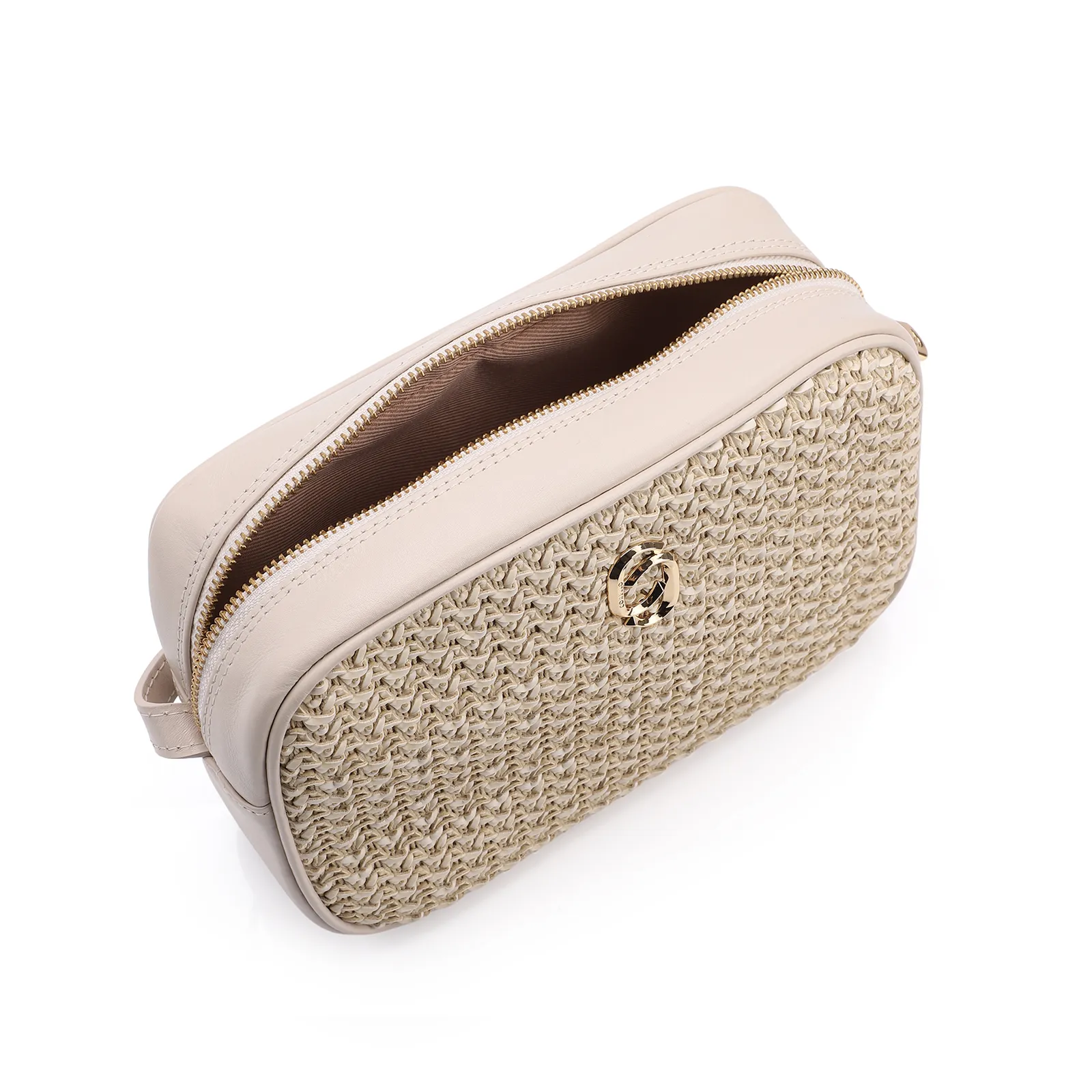 Bolsa Transversal Couro Off White/Crochet Off White
