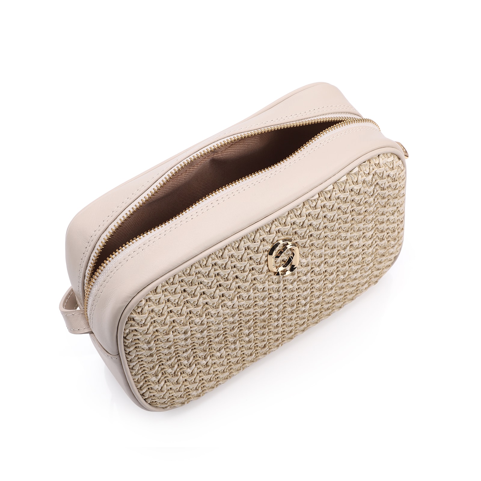 Bolsa Transversal Couro Off White/Crochet Off White