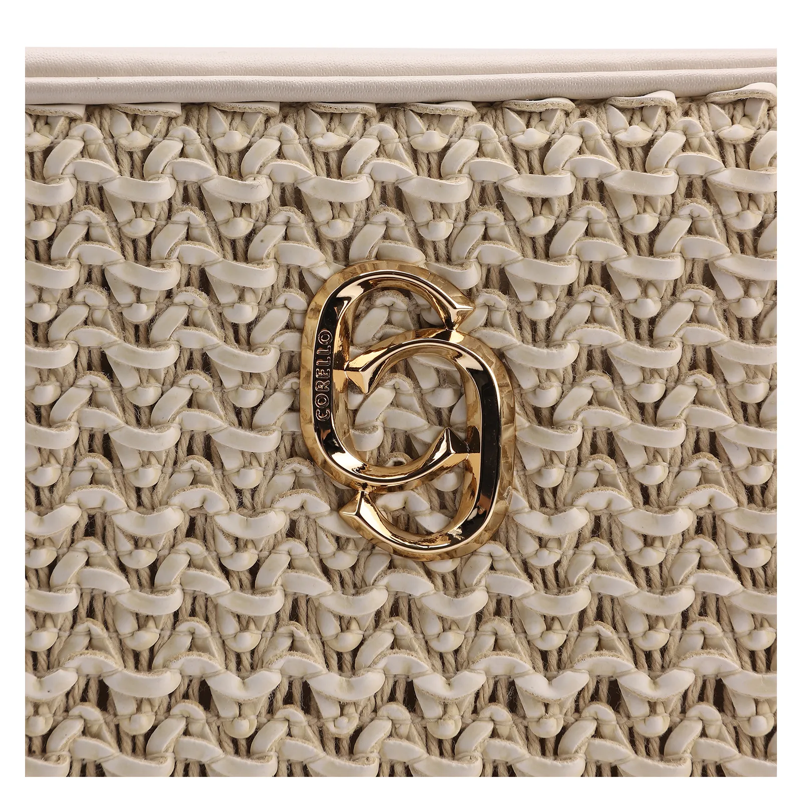 Bolsa Transversal Couro Off White/Crochet Off White