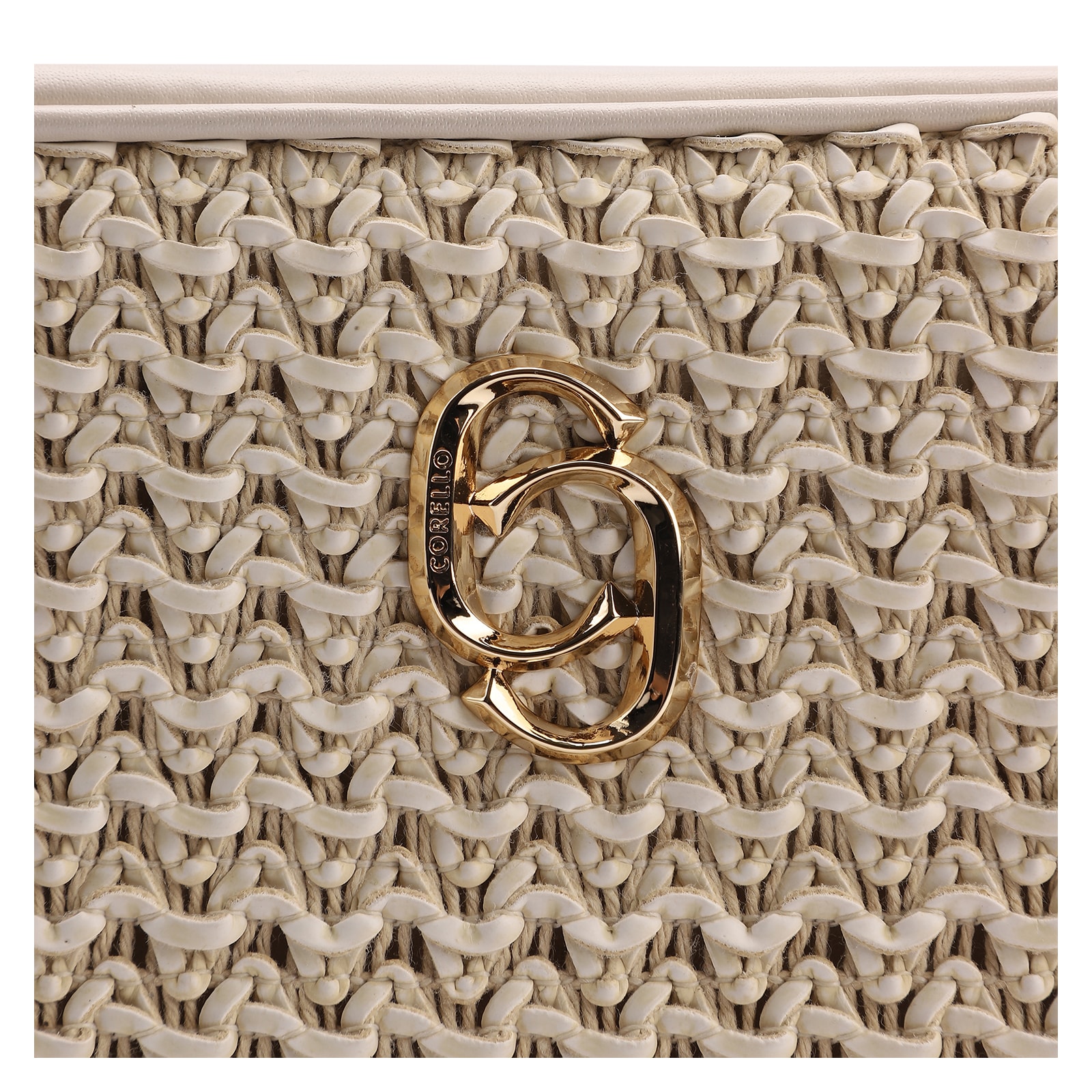 Bolsa Transversal Couro Off White/Crochet Off White