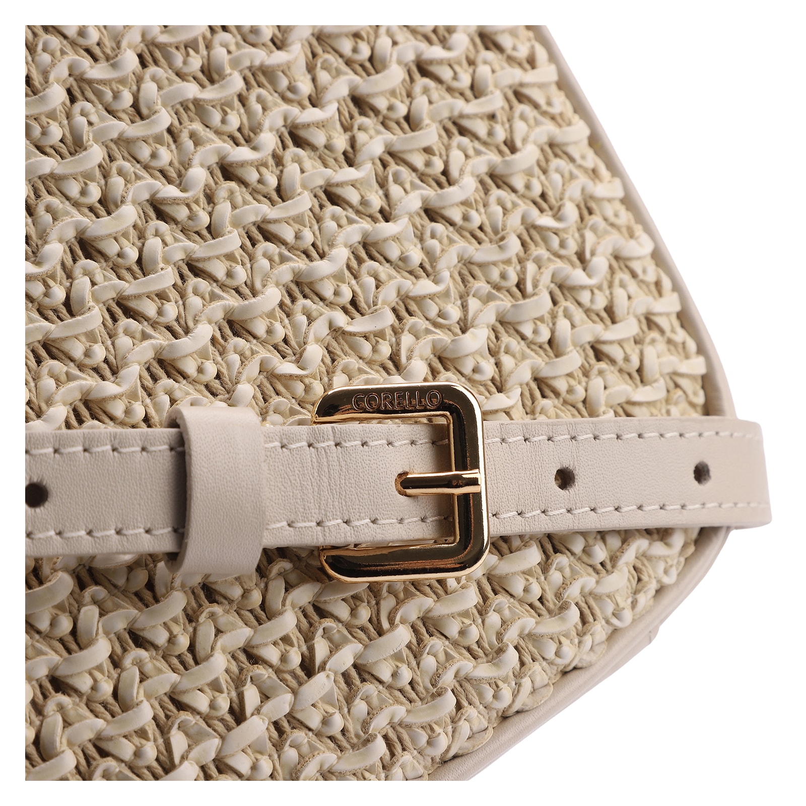 Bolsa Transversal Couro Off White/Crochet Off White
