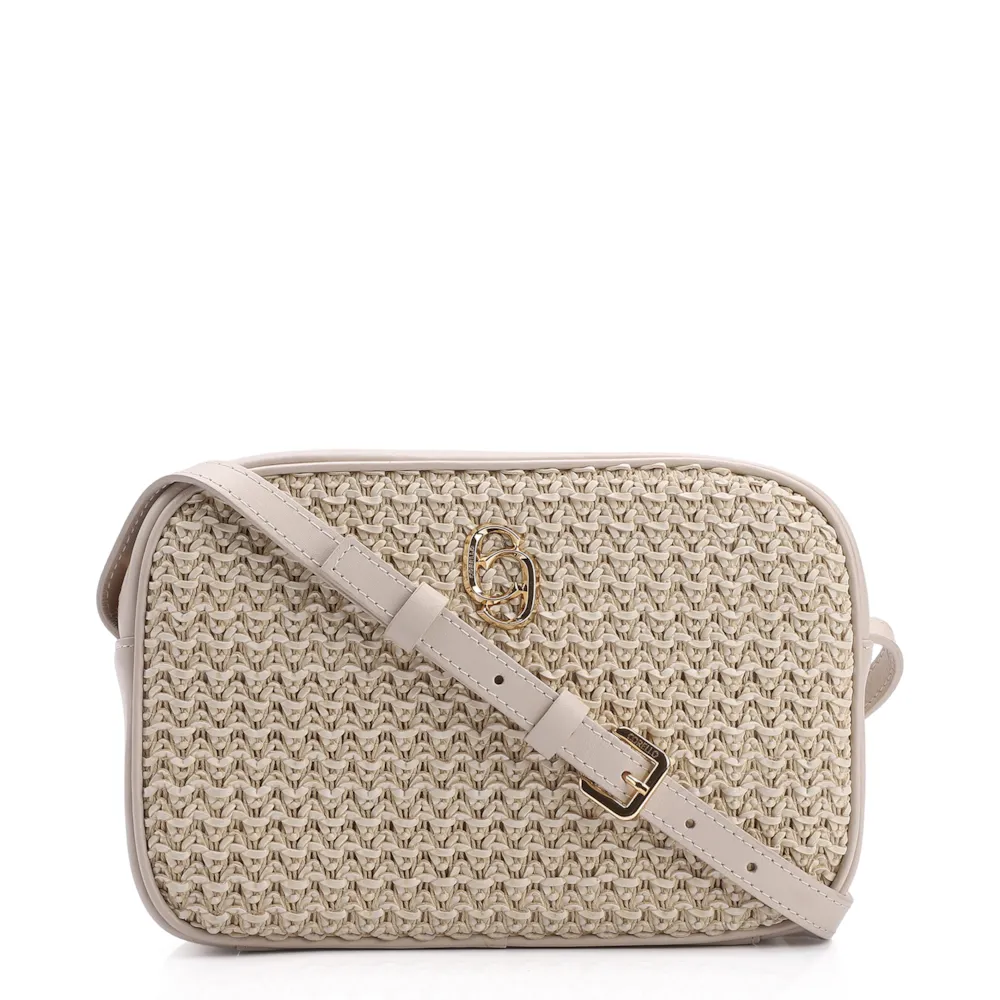 Bolsa Transversal Couro Off White/Crochet Off White