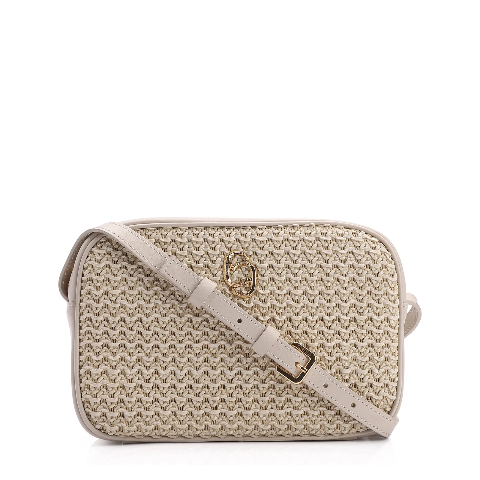 Bolsa Transversal Couro Off White/Crochet Off White