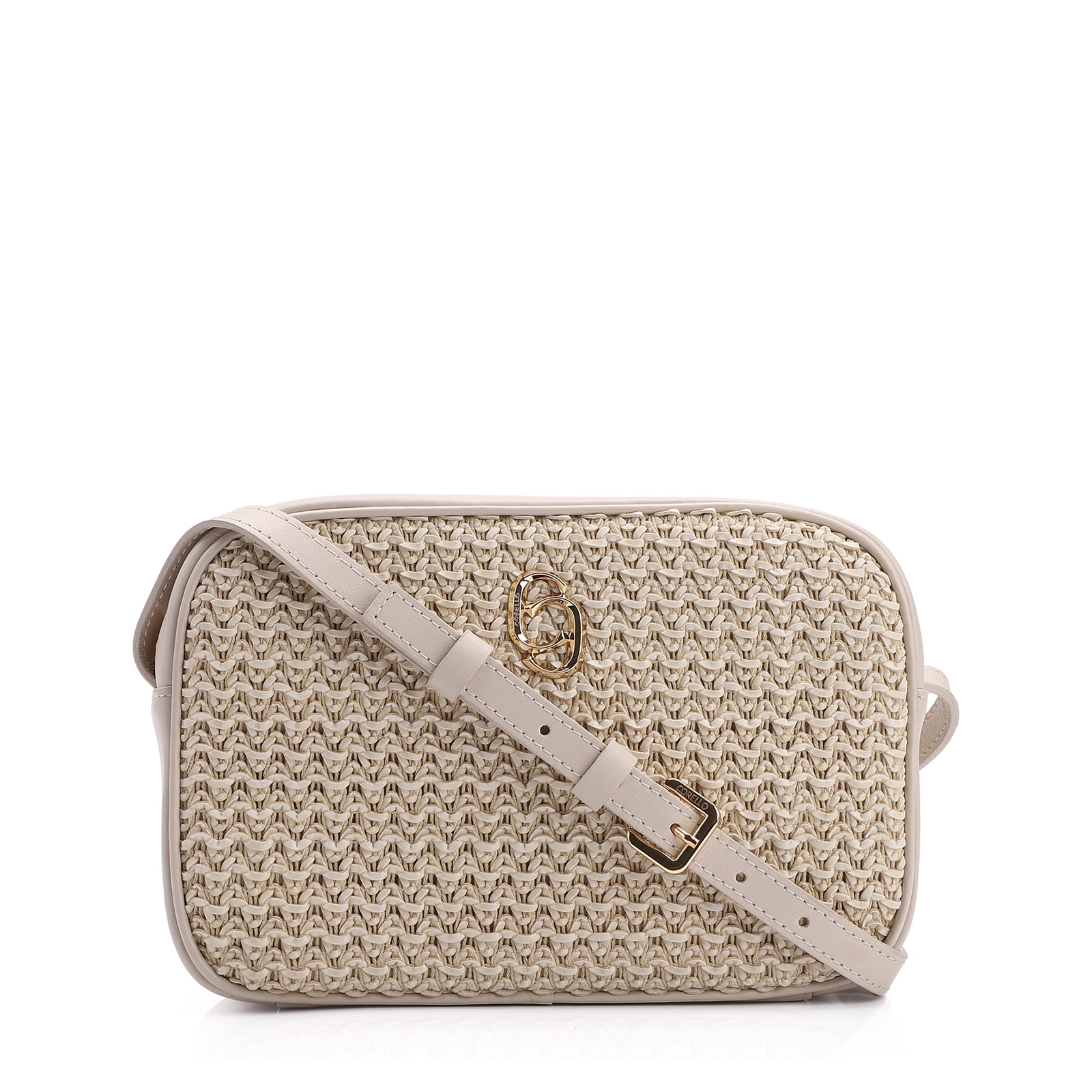 Bolsa Transversal Couro Off White/Crochet Off White