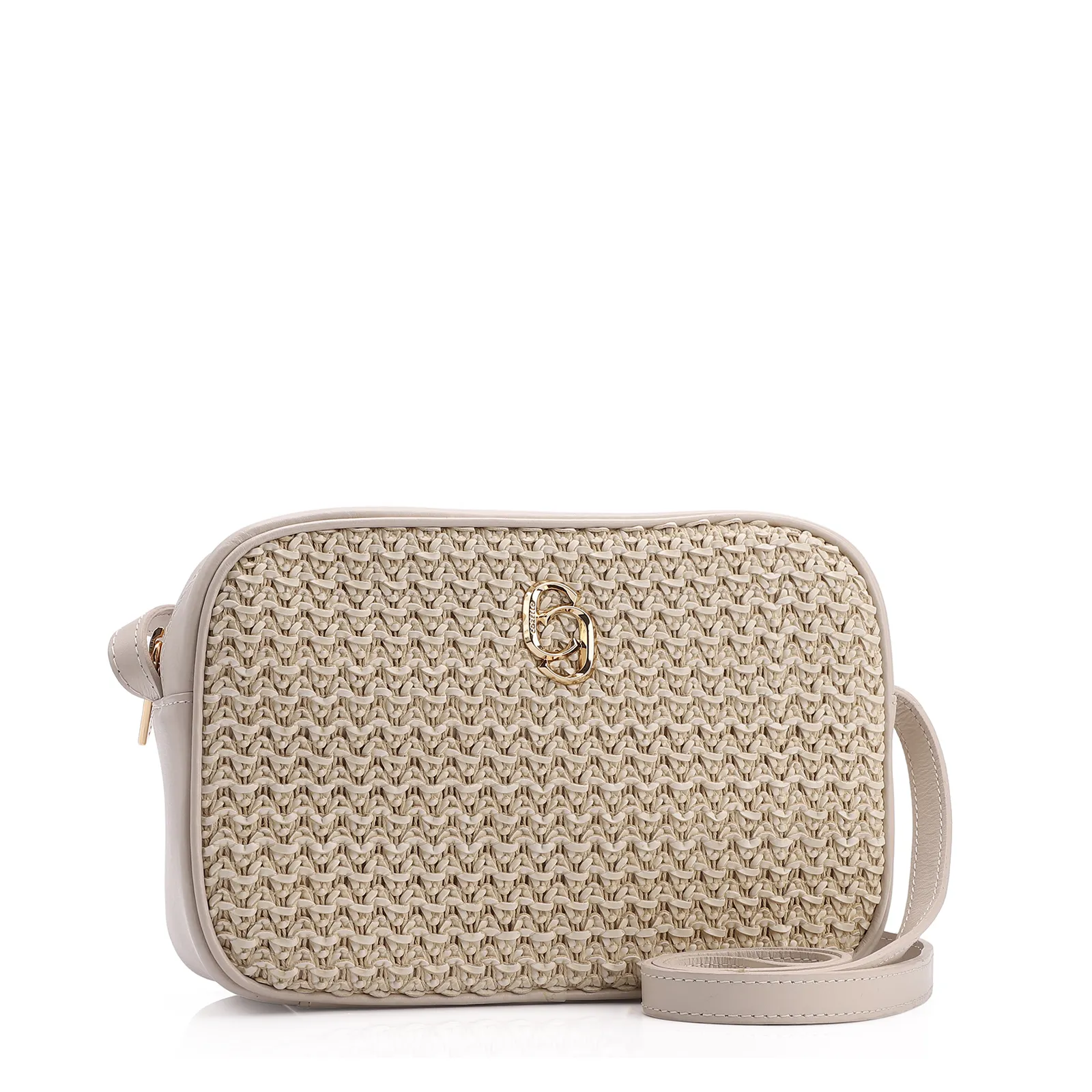 Bolsa Transversal Couro Off White/Crochet Off White