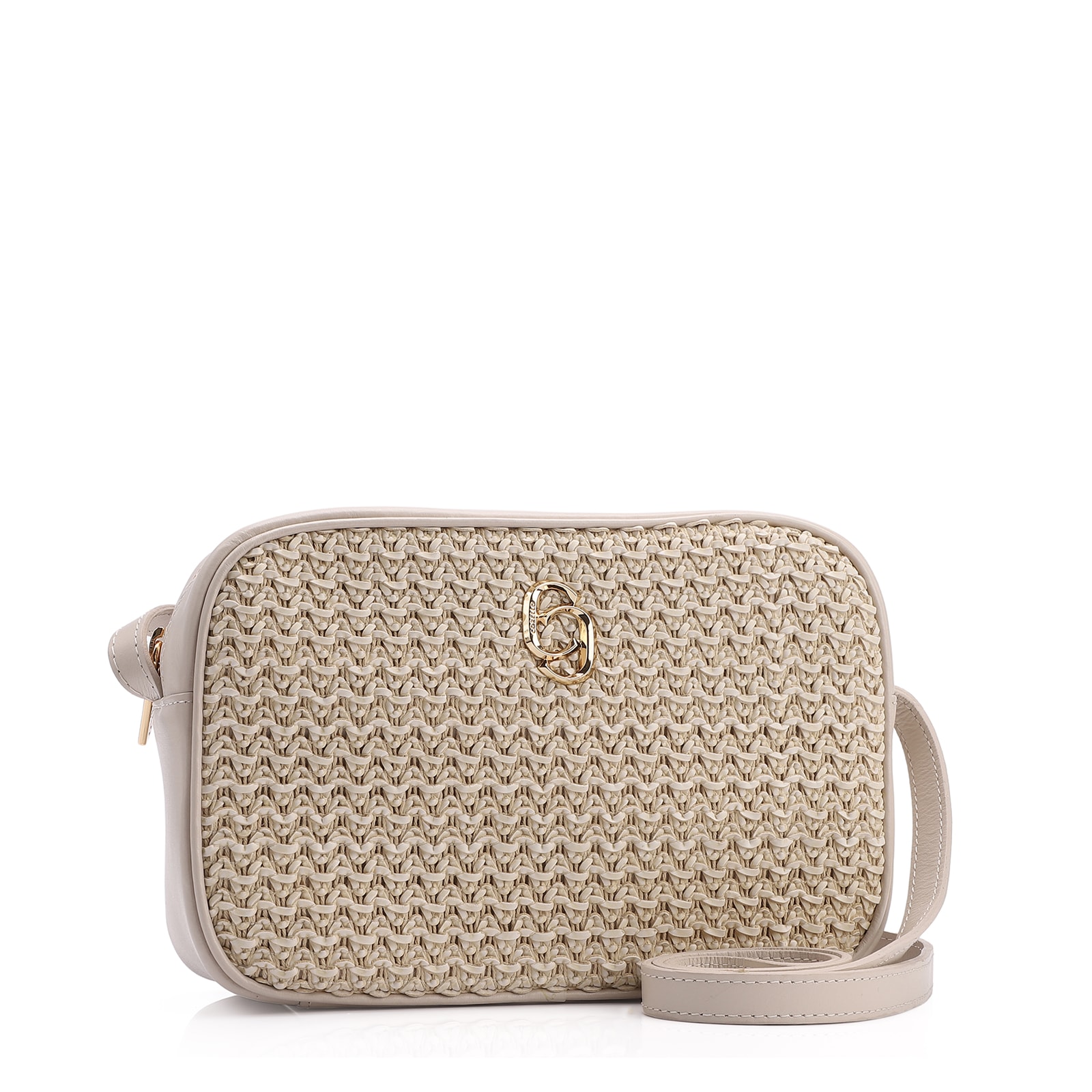 Bolsa Transversal Couro Off White/Crochet Off White