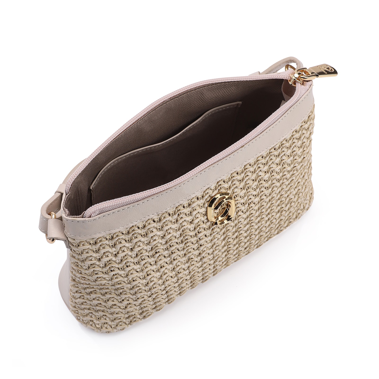 Bolsa Transversal Couro Off White/Crochet Off White