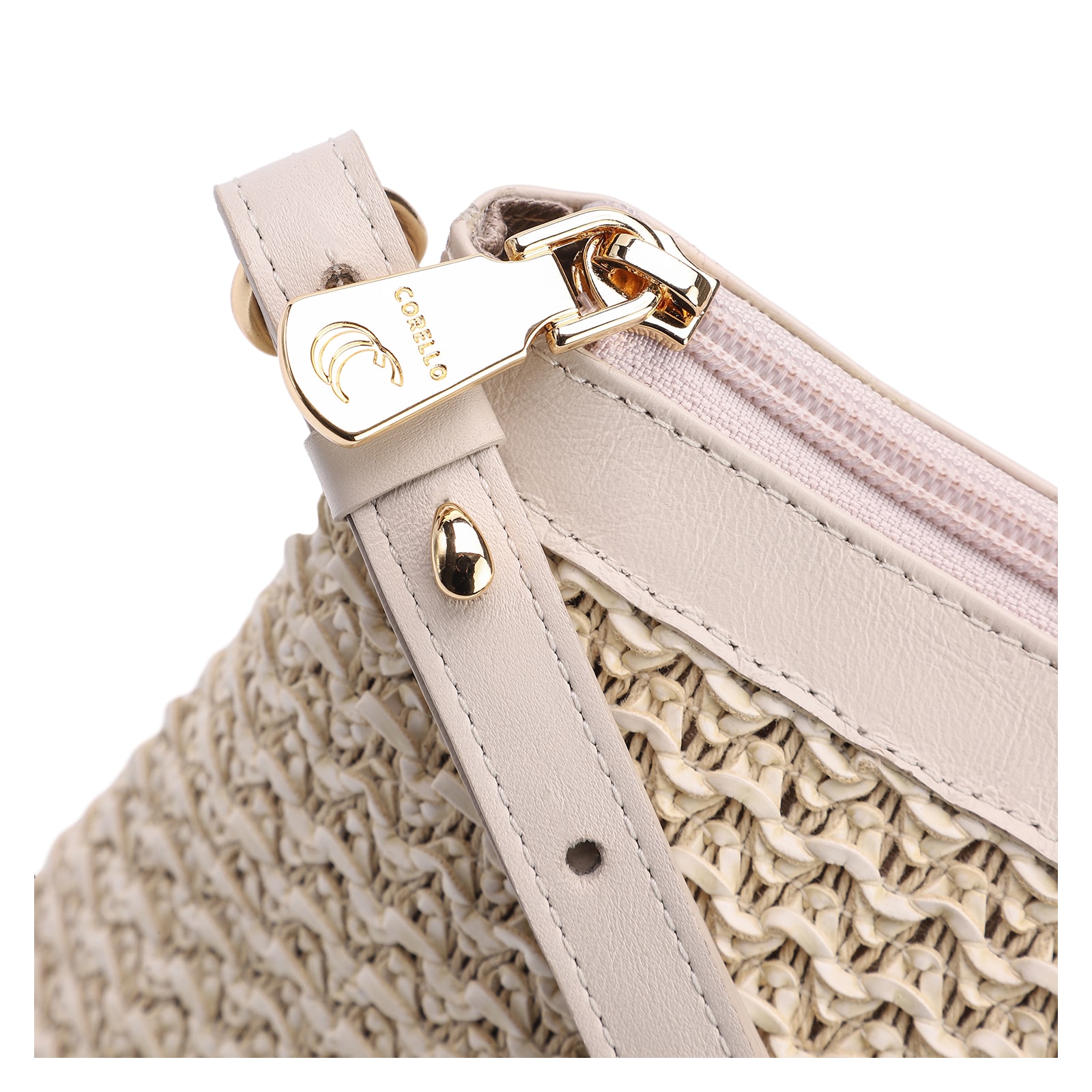 Bolsa Transversal Couro Off White/Crochet Off White