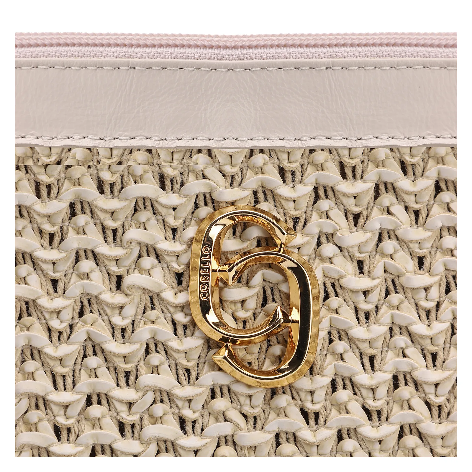 Bolsa Transversal Couro Off White/Crochet Off White