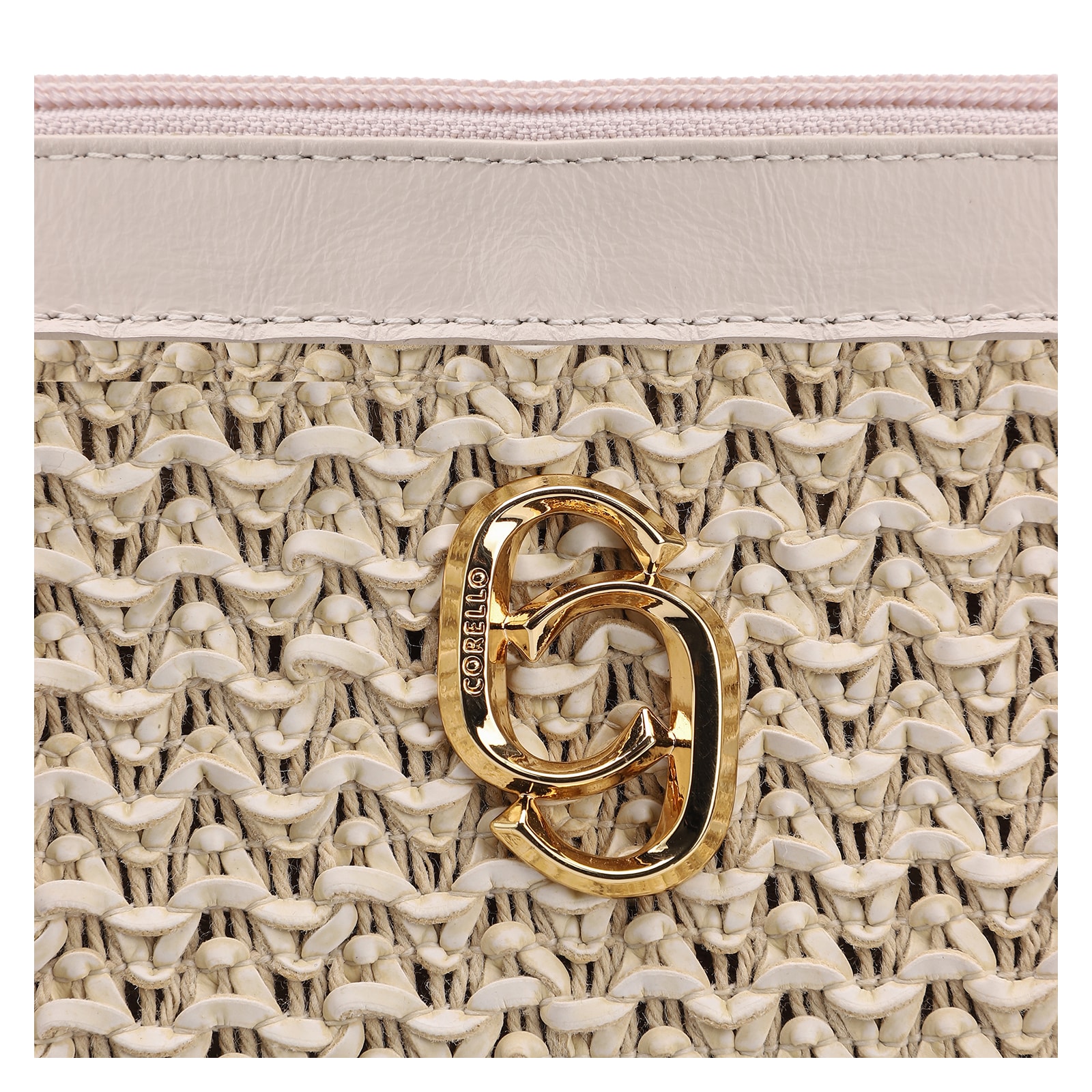 Bolsa Transversal Couro Off White/Crochet Off White