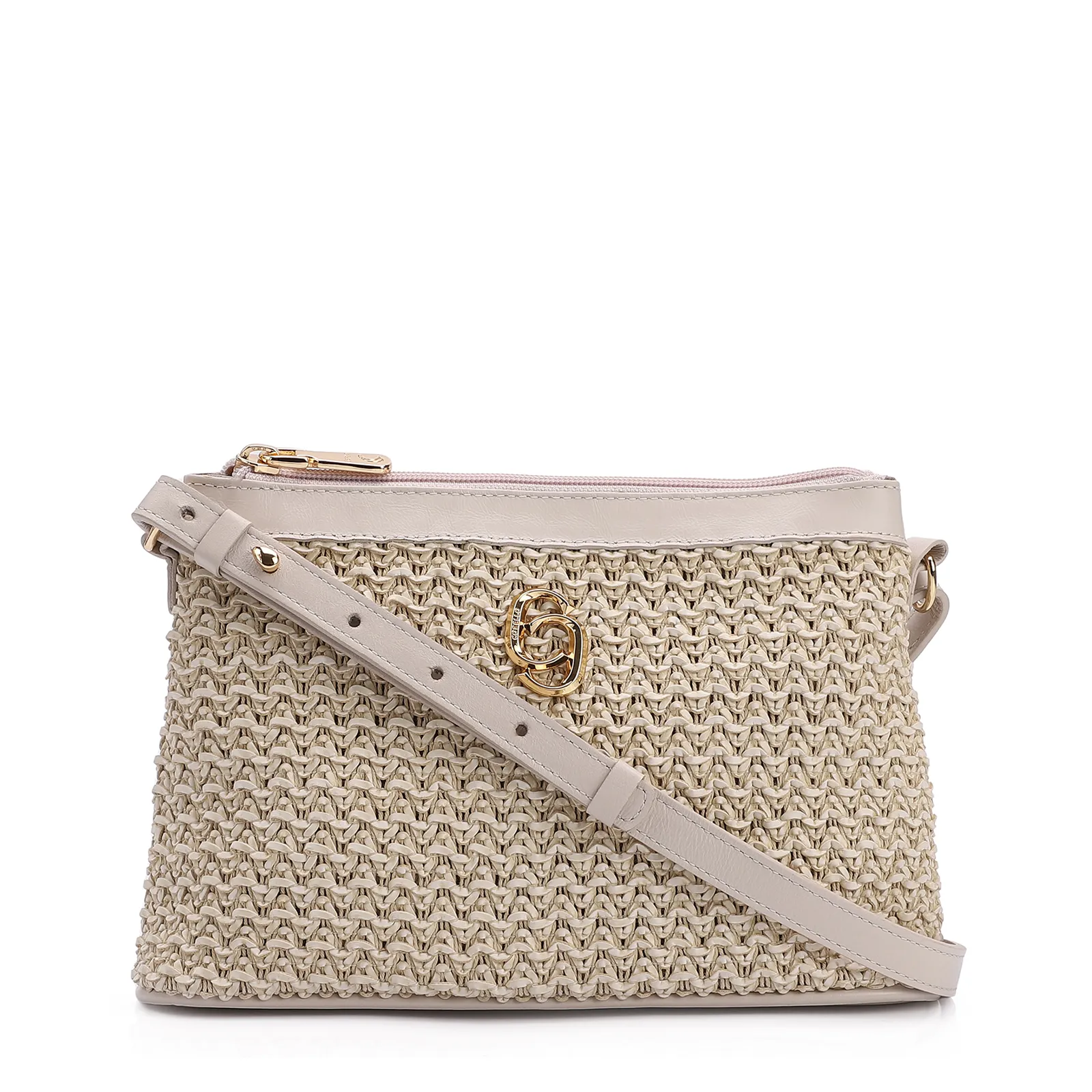 Bolsa Transversal Couro Off White/Crochet Off White