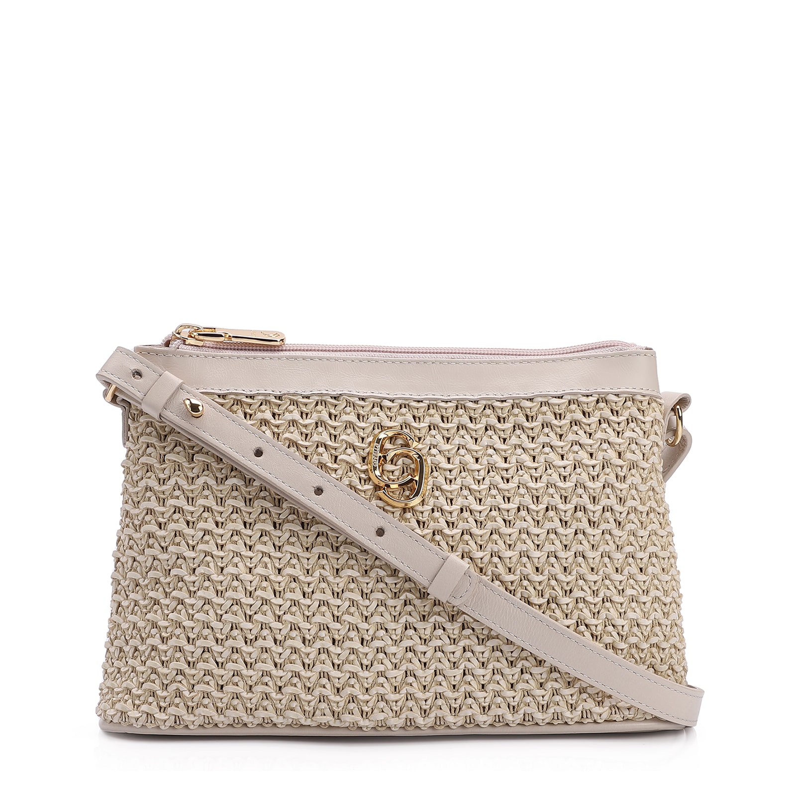 Bolsa Transversal Couro Off White/Crochet Off White