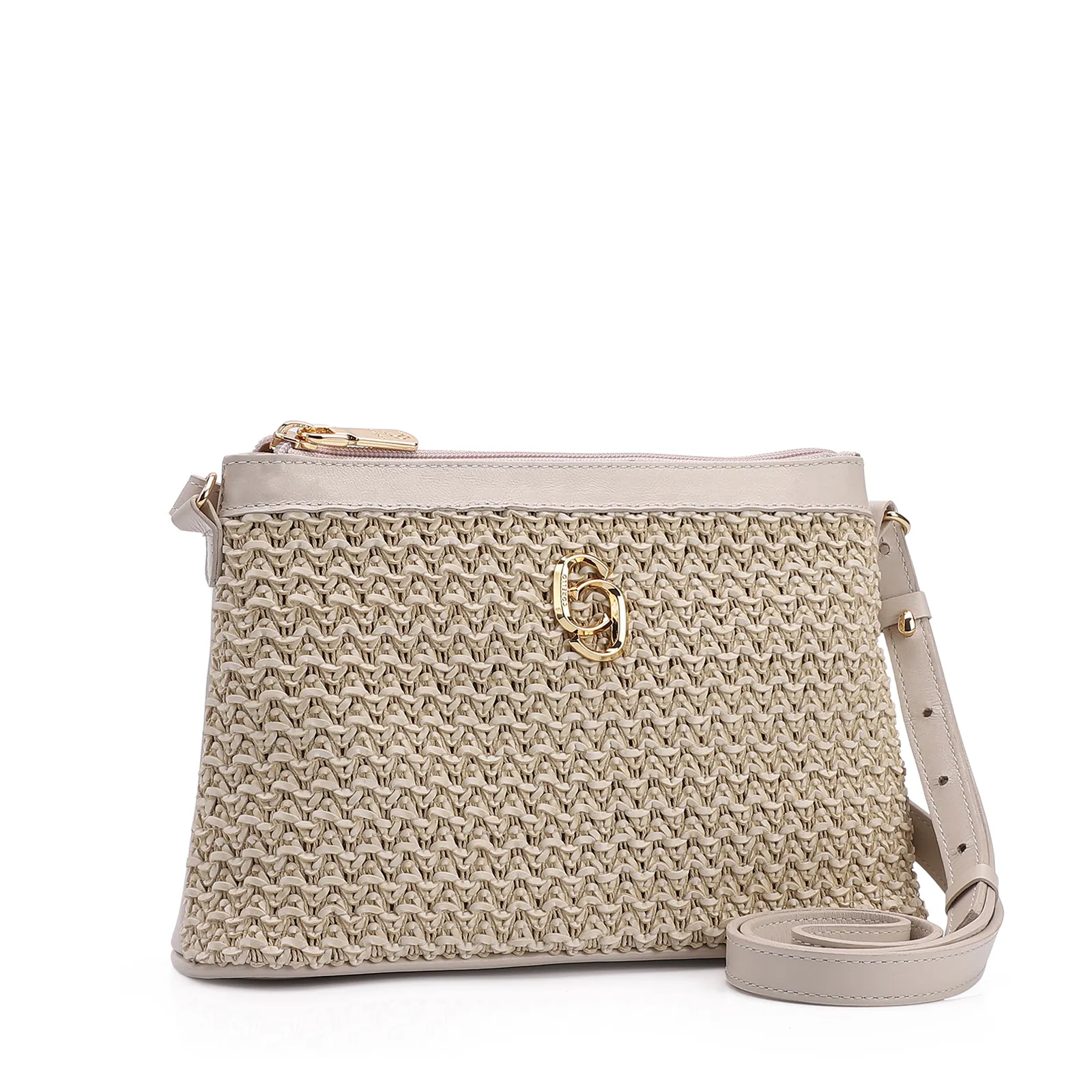Bolsa Transversal Couro Off White/Crochet Off White
