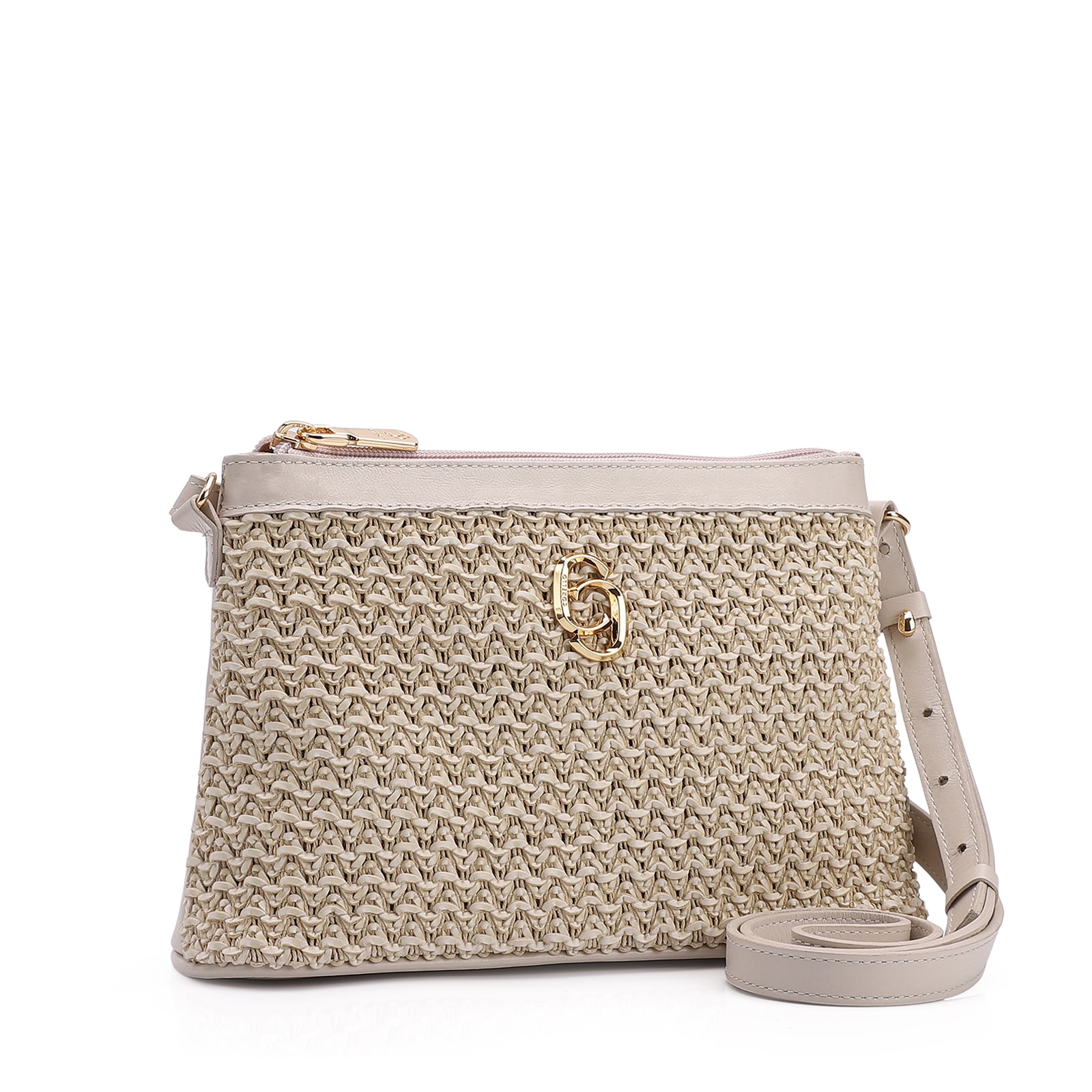 Bolsa Transversal Couro Off White/Crochet Off White