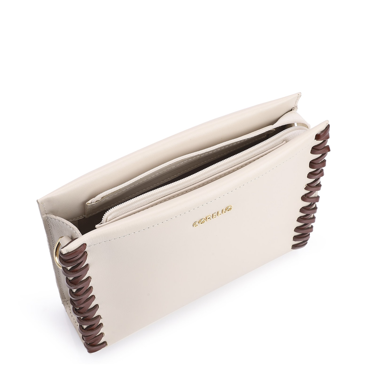 Bolsa Transversal Couro Off White/Marrom