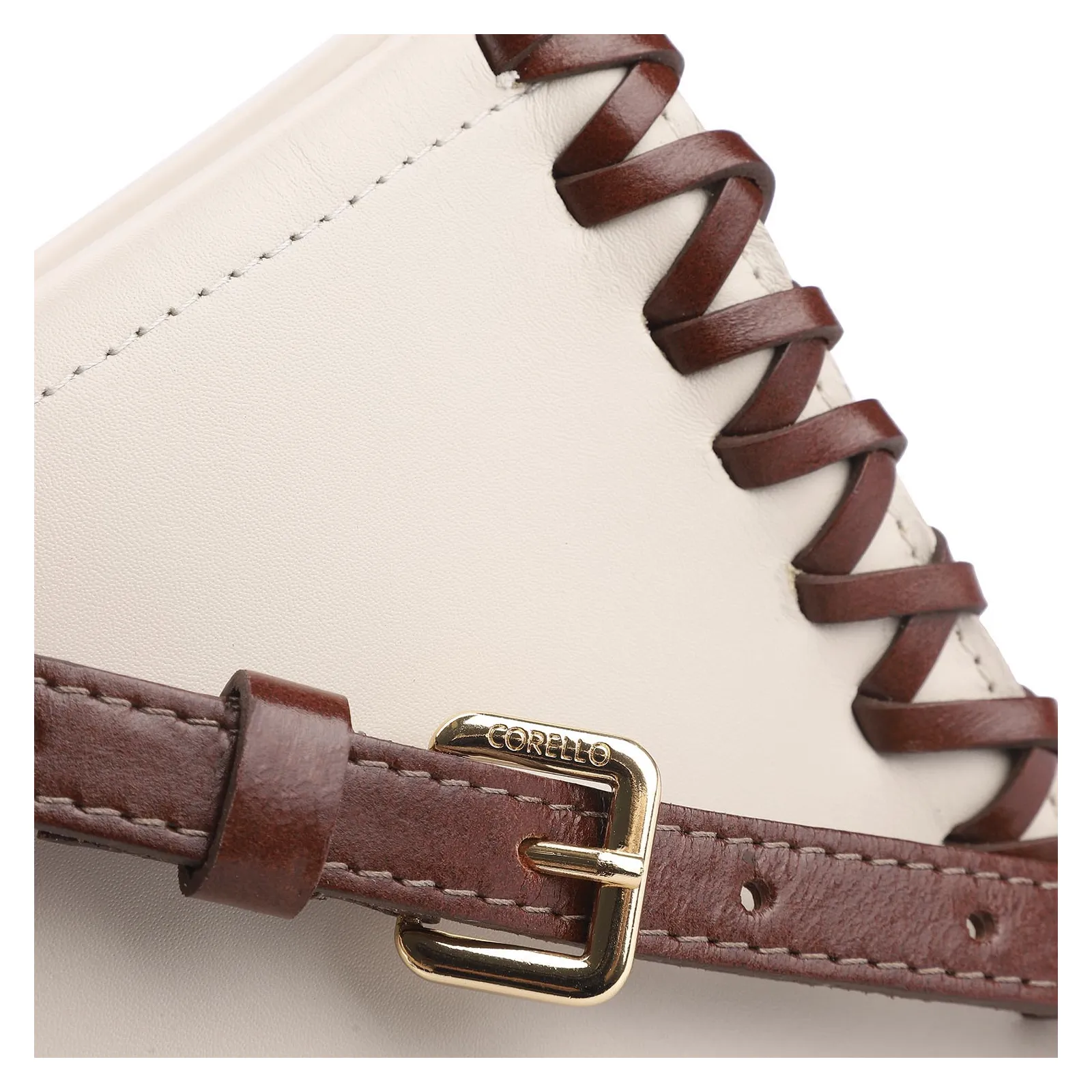 Bolsa Transversal Couro Off White/Marrom