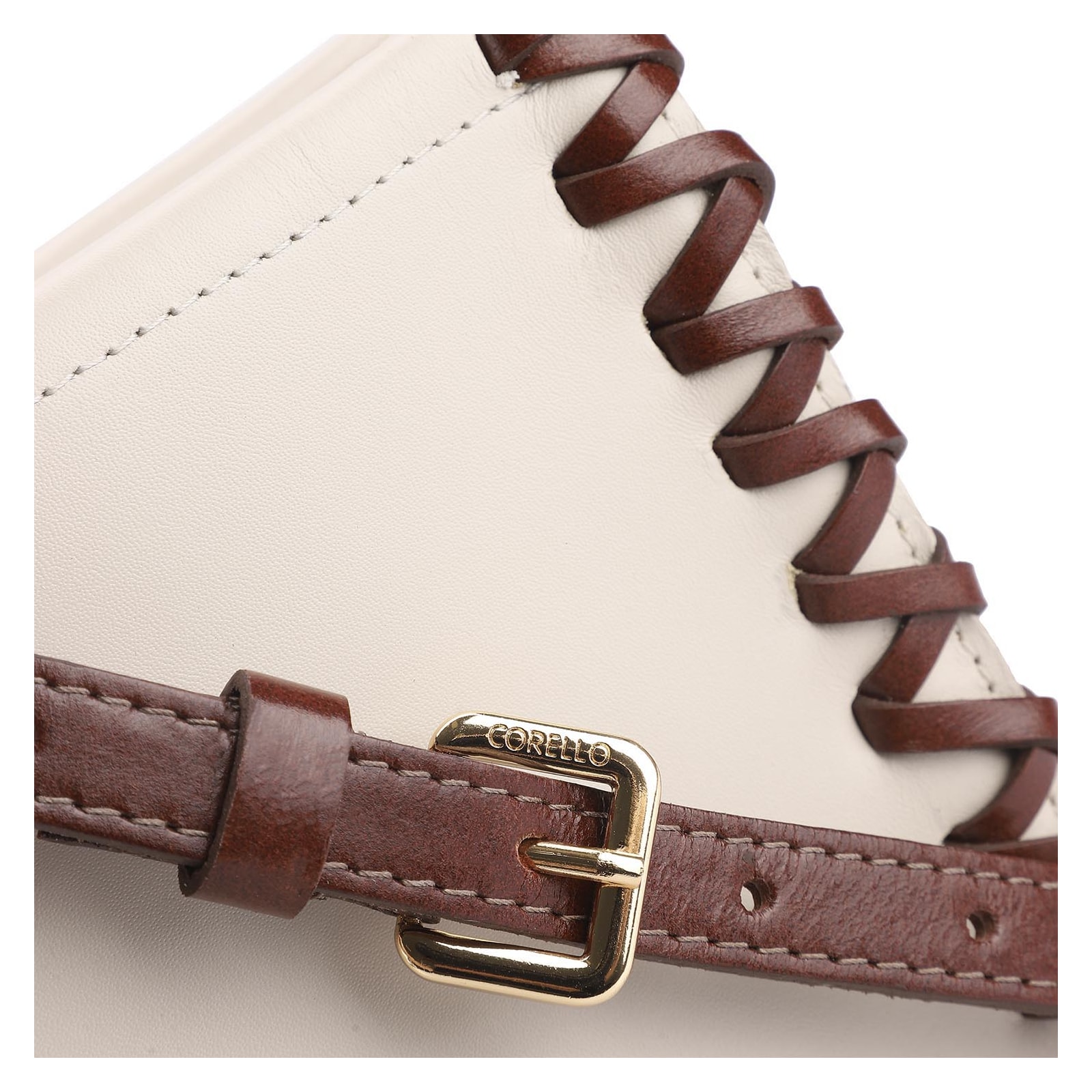 Bolsa Transversal Couro Off White/Marrom