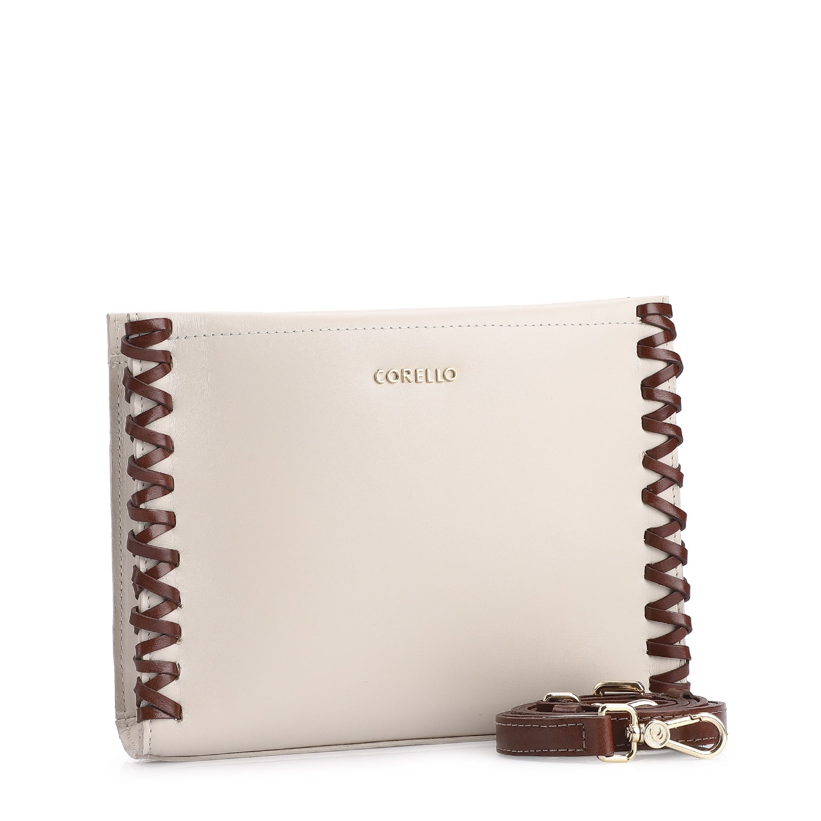 Bolsa Transversal Couro Off White/Marrom