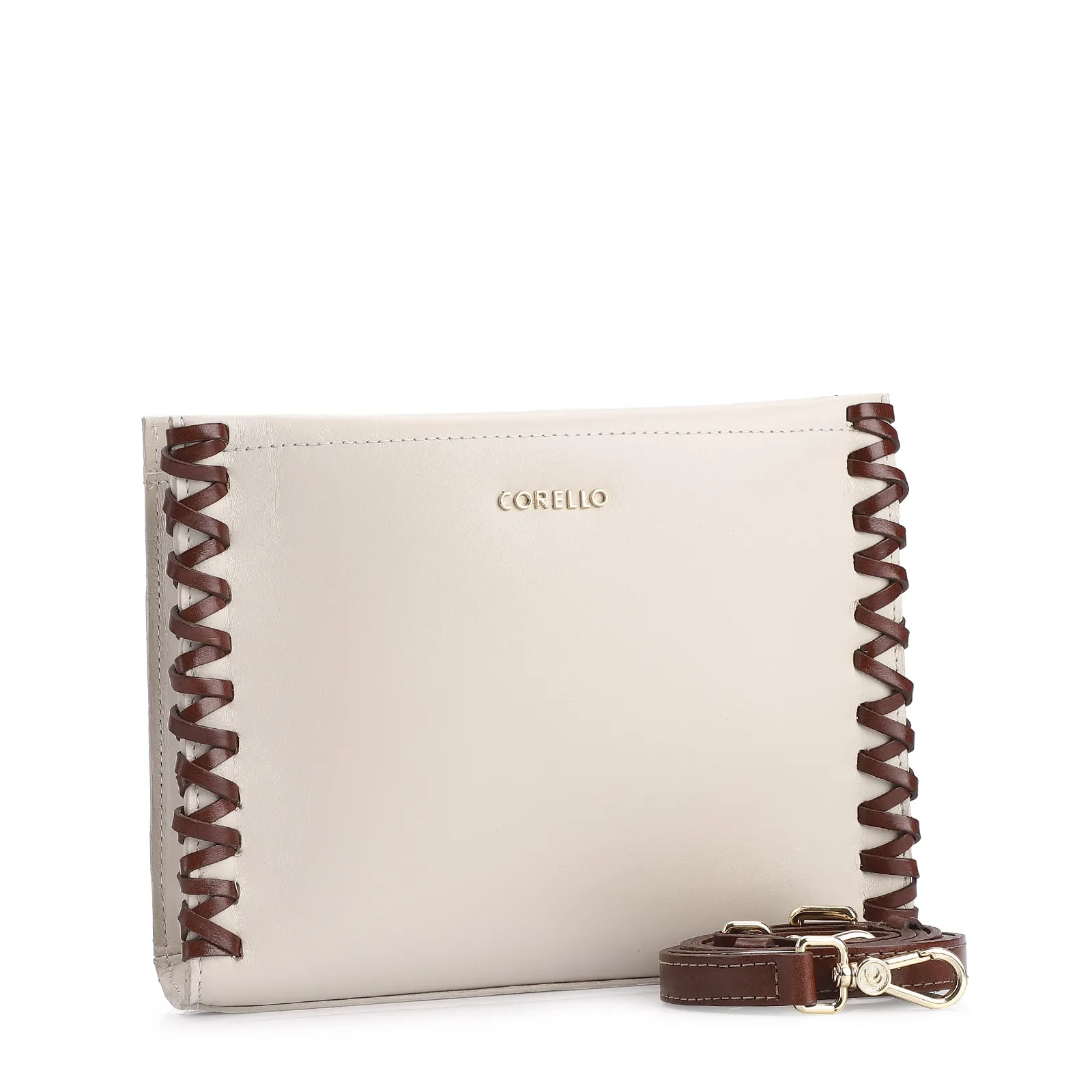 Bolsa Transversal Couro Off White/Marrom
