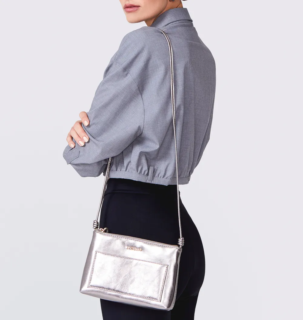 Bolsa Transversal Couro Prata - imagem 2