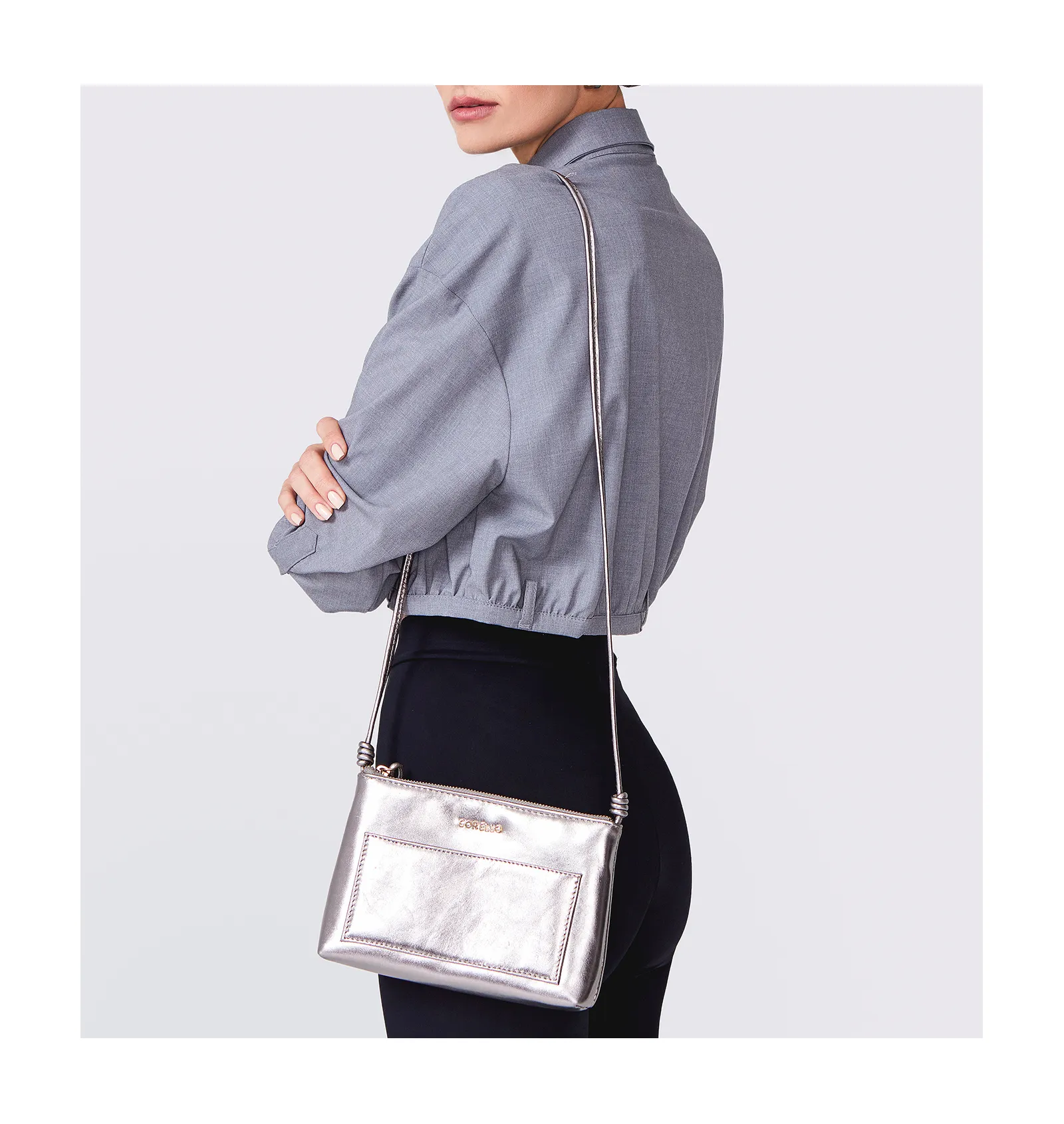 Bolsa Transversal Couro Prata