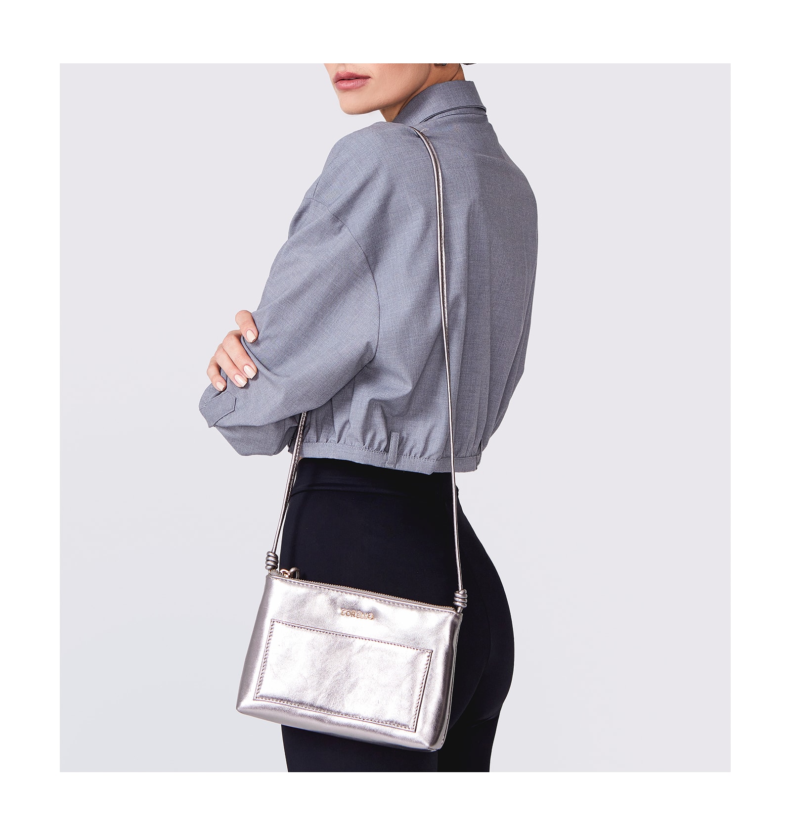 Bolsa Transversal Couro Prata