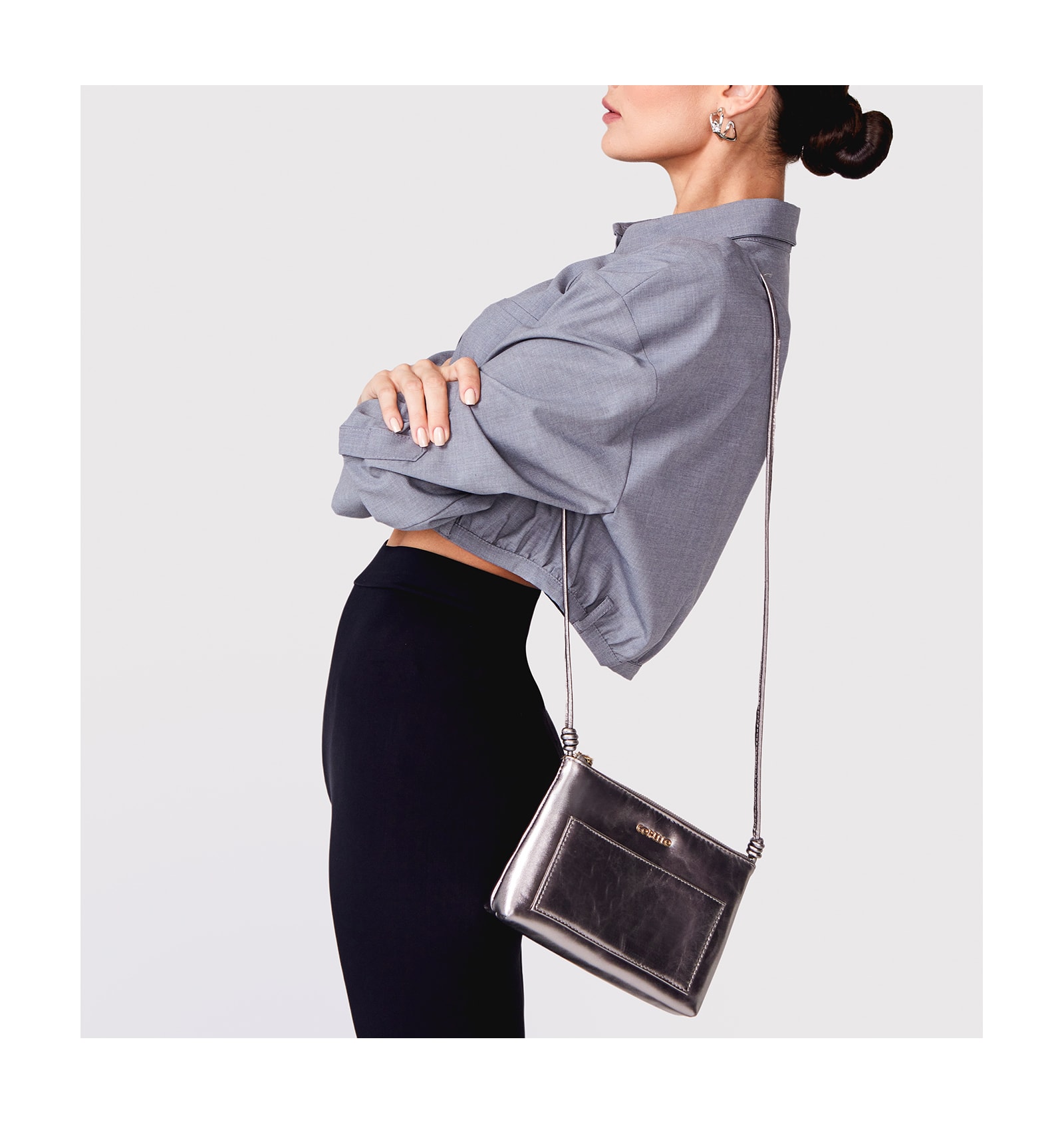 Bolsa Transversal Couro Prata
