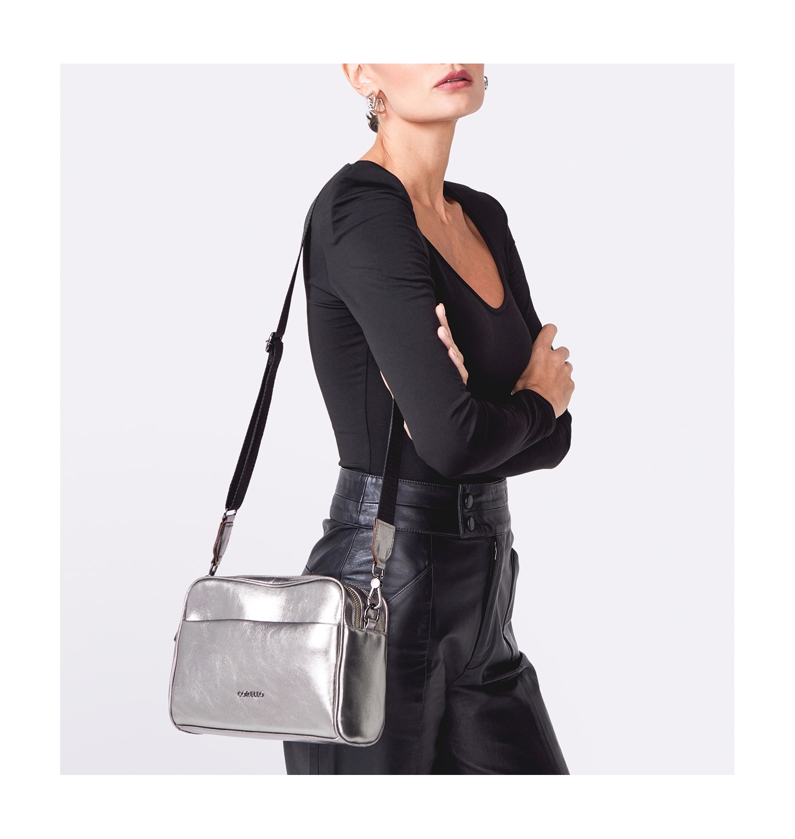 Bolsa Transversal Couro Prata