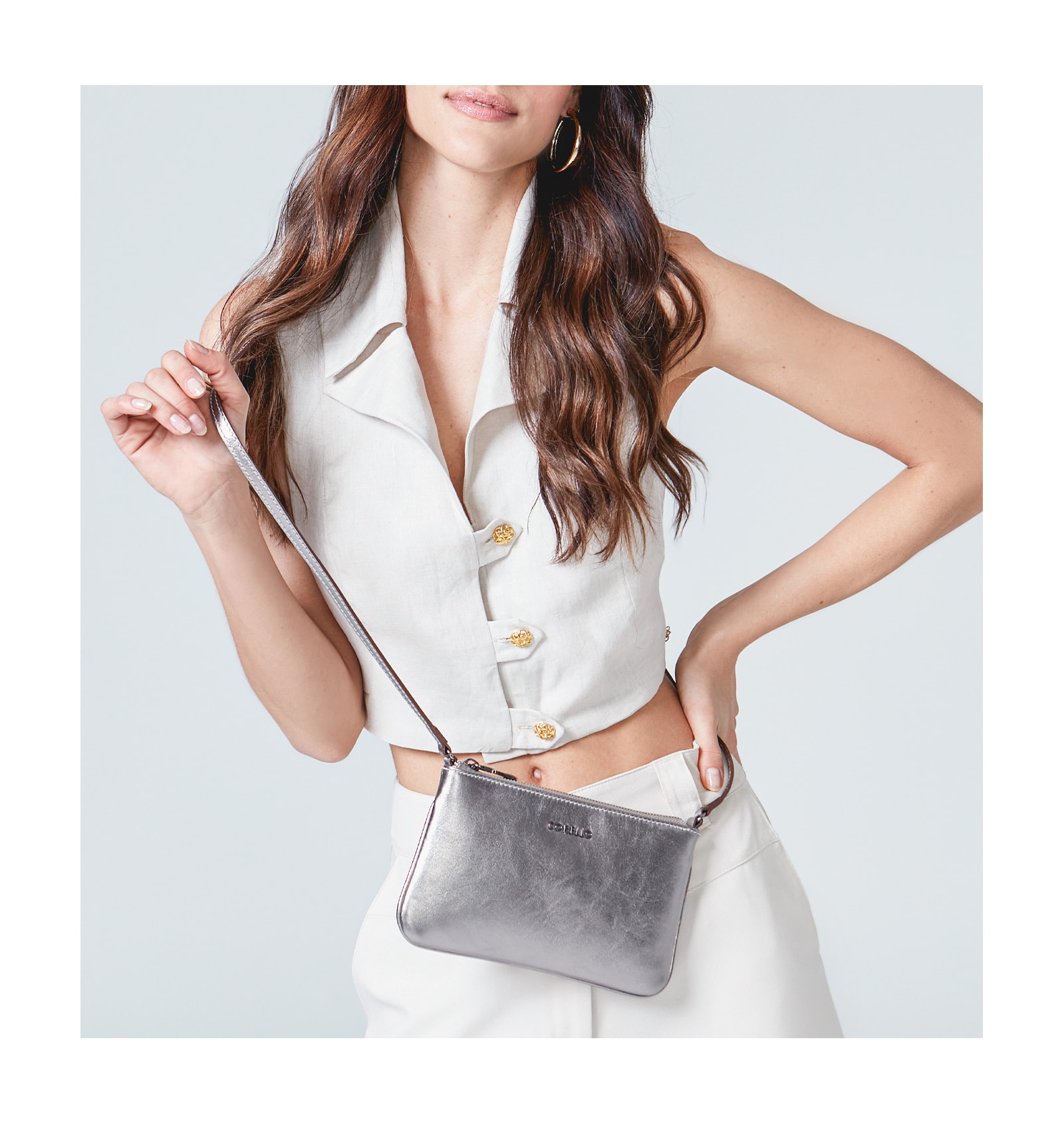 Bolsa Transversal Couro Prata