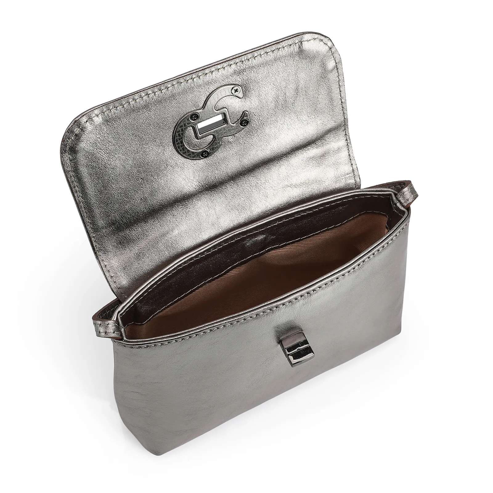 Bolsa Transversal Couro Prata
