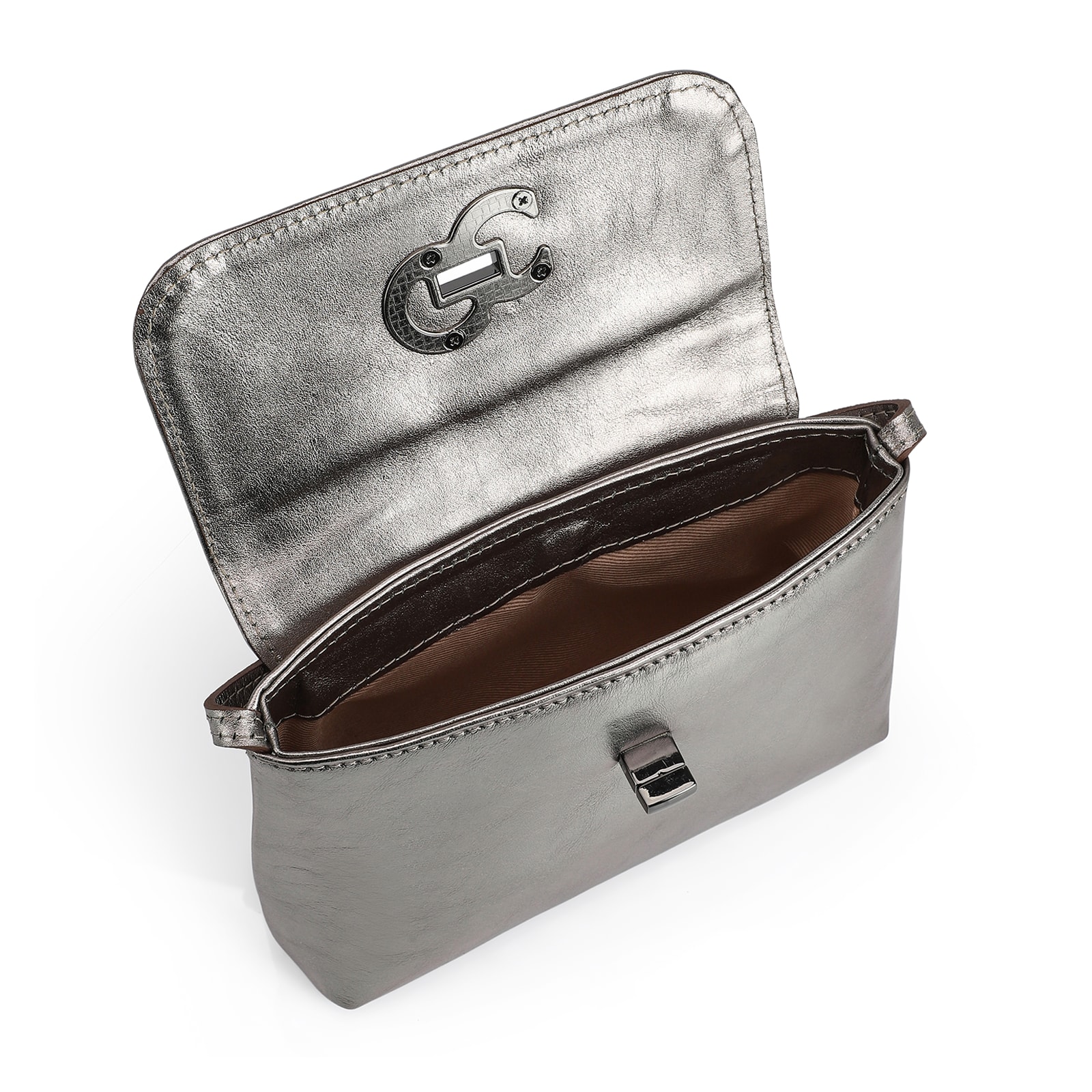 Bolsa Transversal Couro Prata