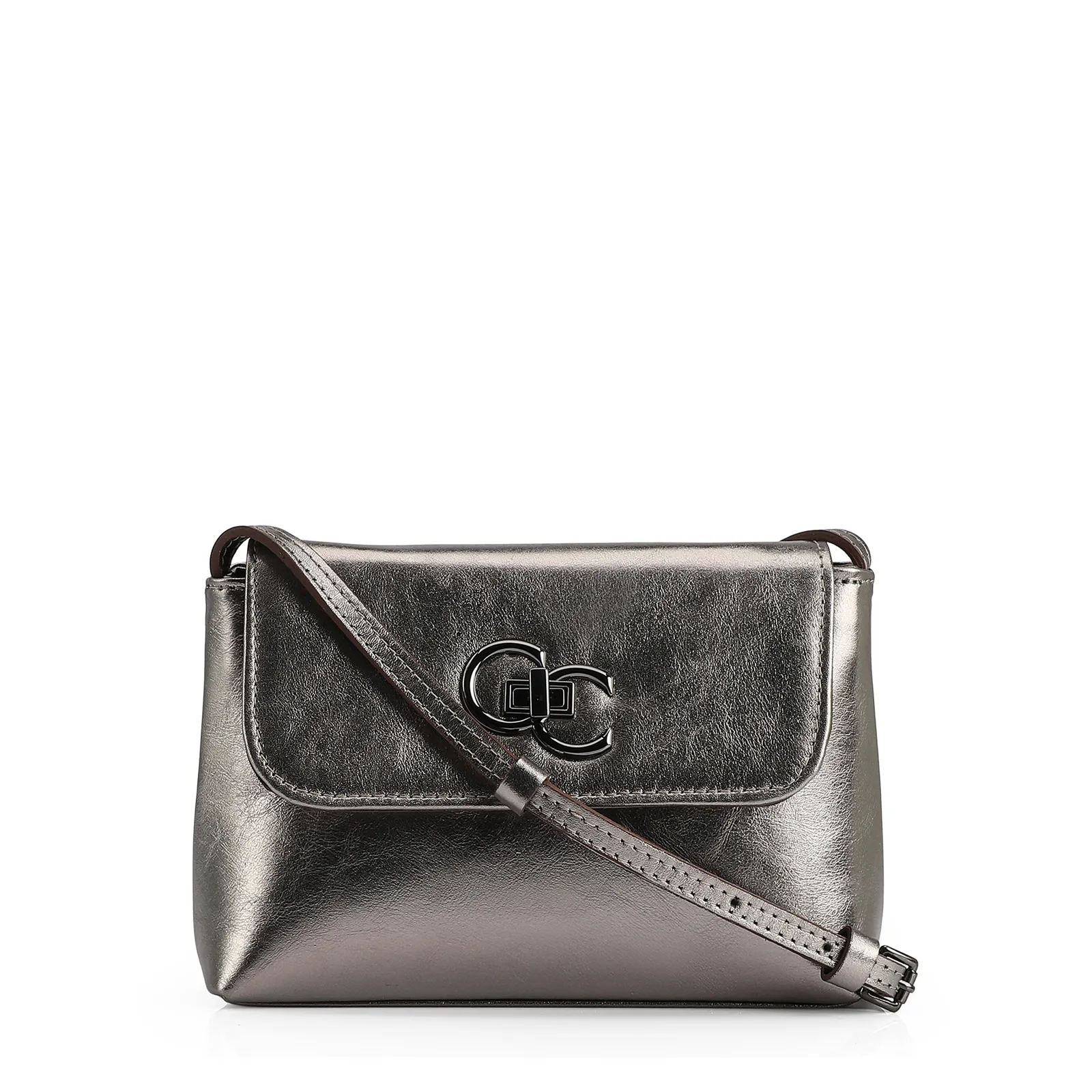 Bolsa Transversal Couro Prata