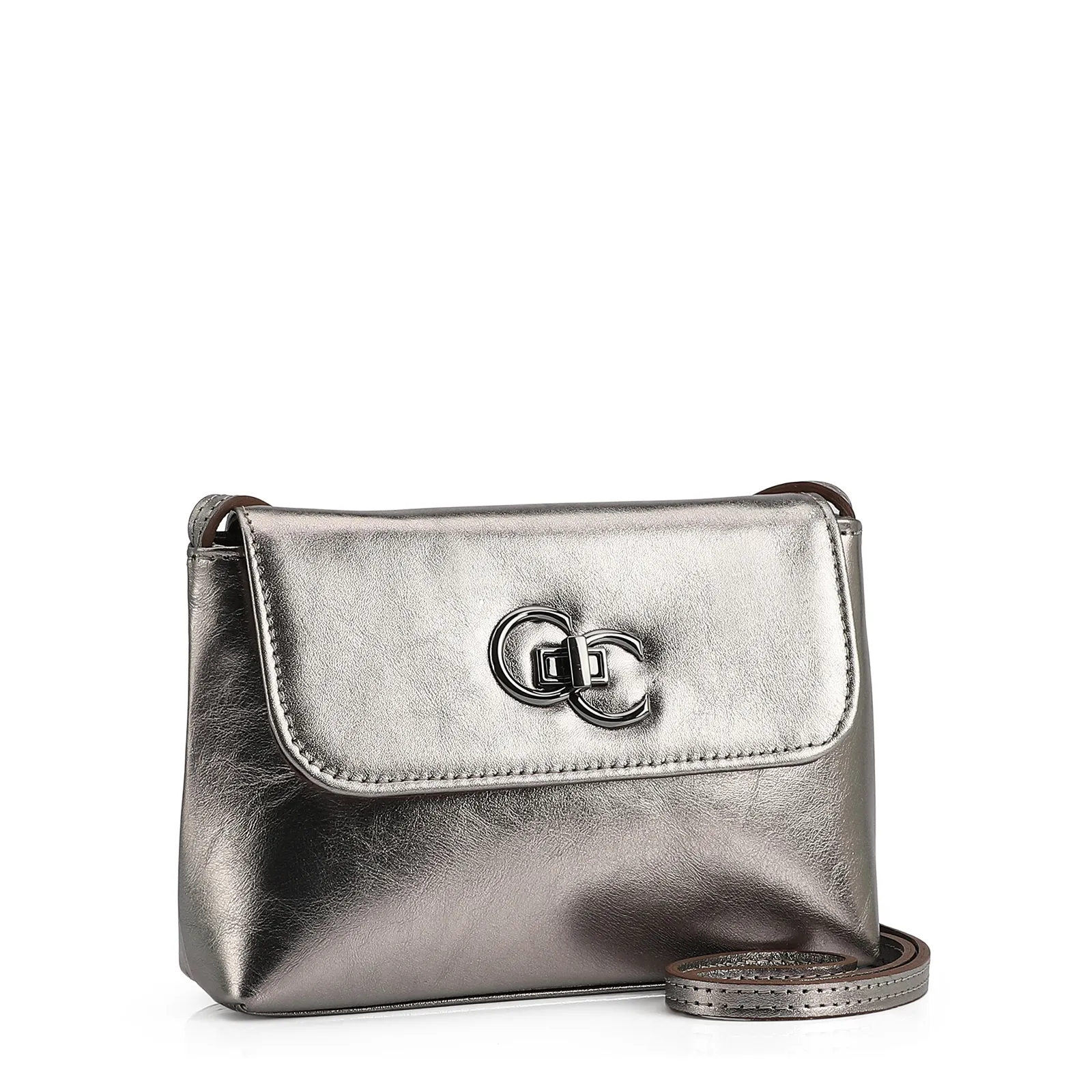 Bolsa Transversal Couro Prata