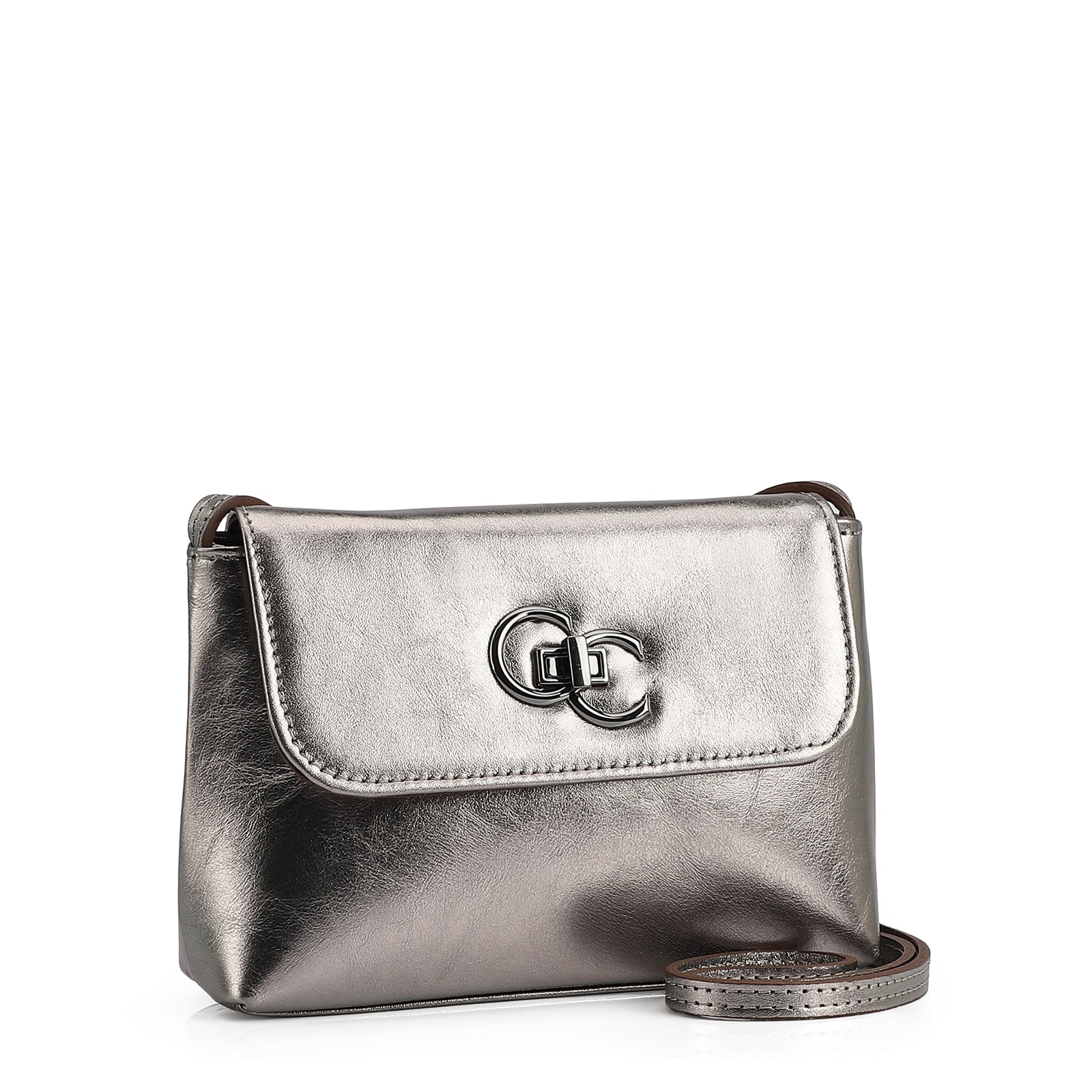 Bolsa Transversal Couro Prata